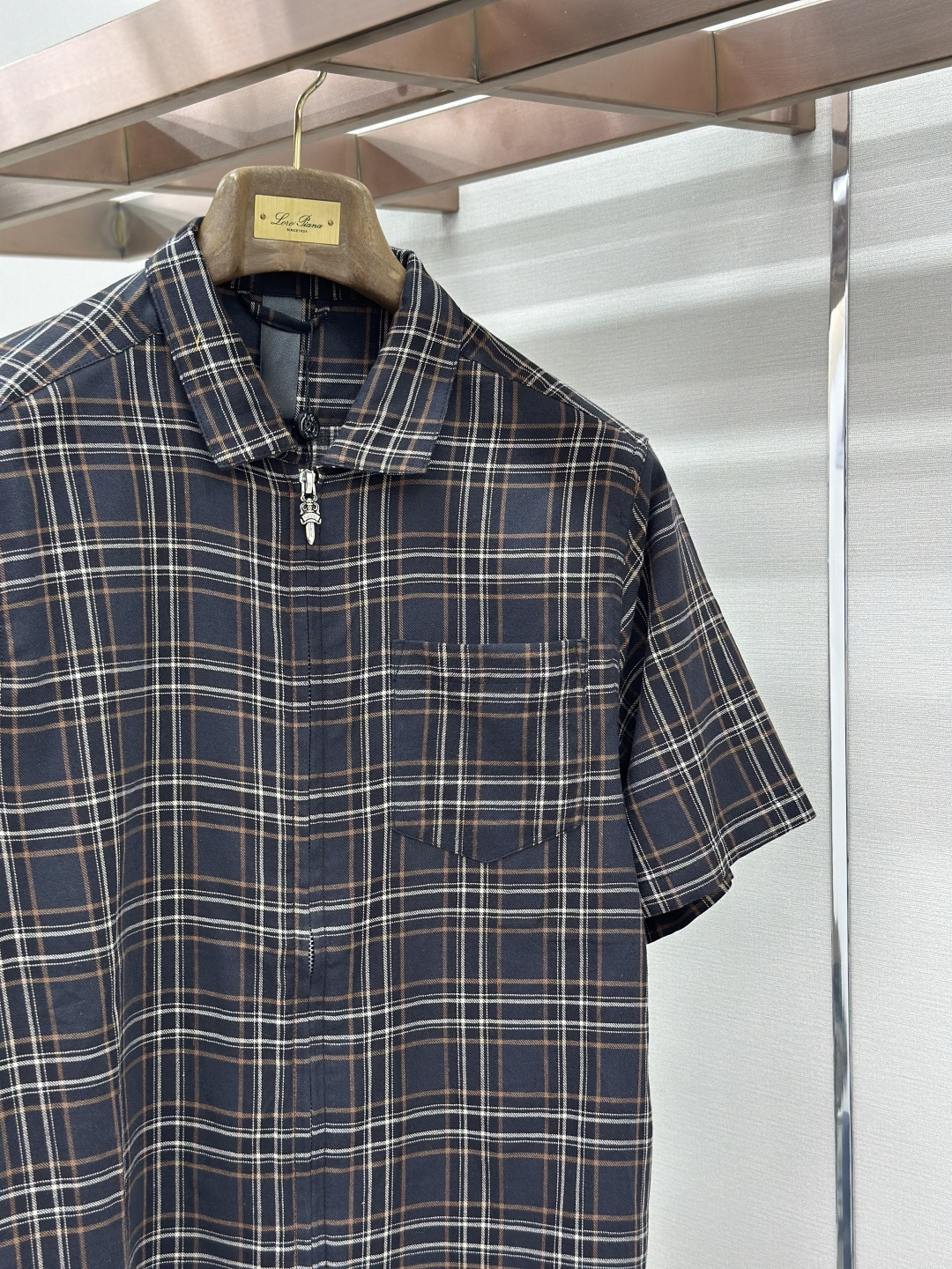 Chrome Hearts CH克罗心撞色格纹拉链翻领衬衫