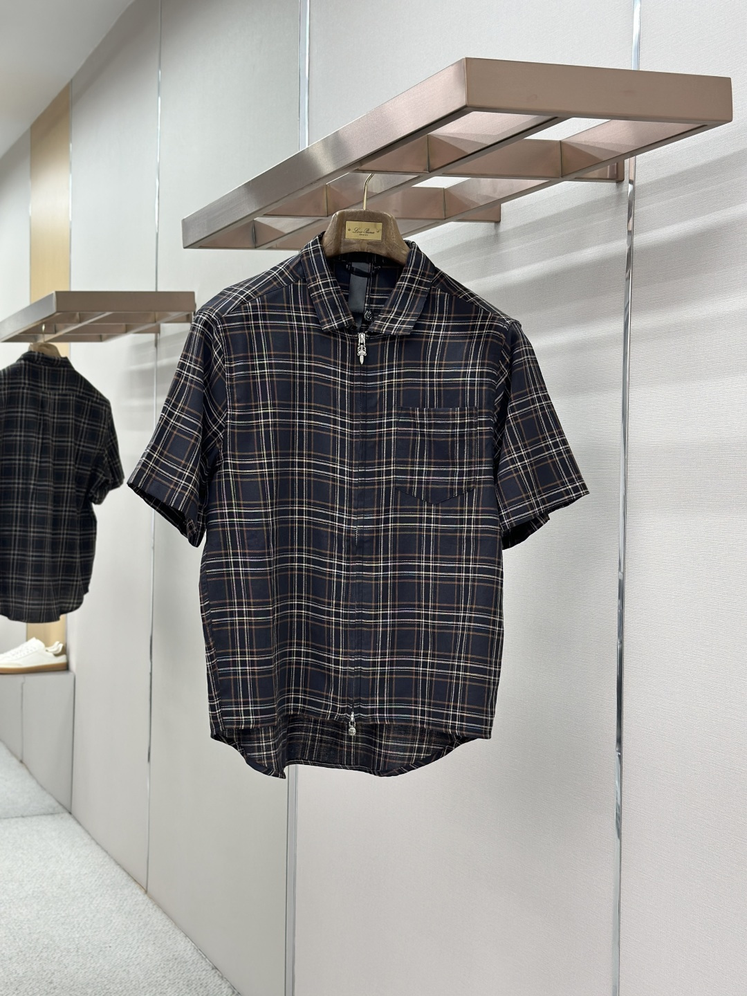 Chrome Hearts CH克罗心撞色格纹拉链翻领衬衫