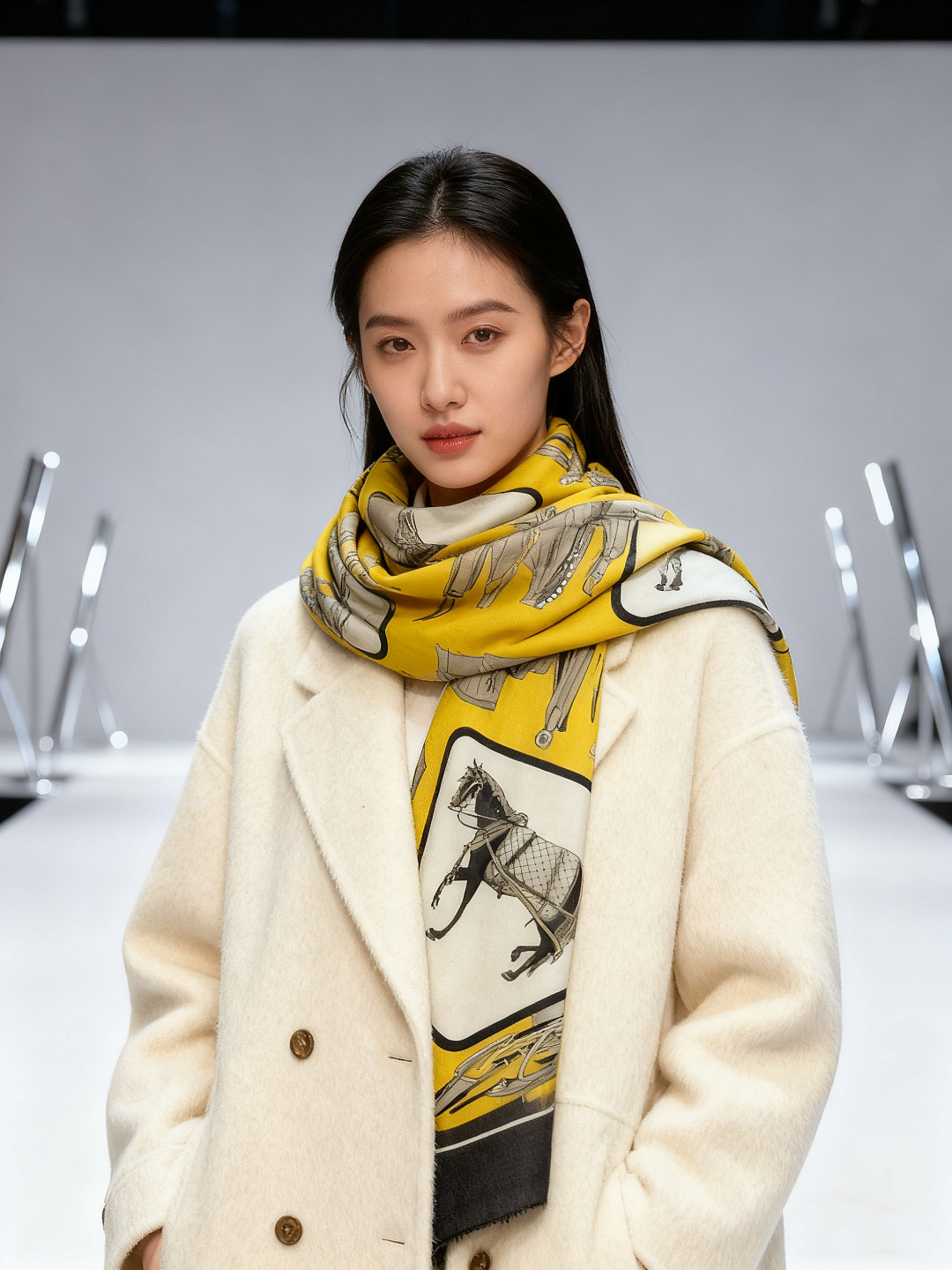 💟Gucci~140双面丝绒披肩马鞍细节和骑马图案以精致色调匠心呈献，意在向品牌与马术世界的深厚渊源致敬