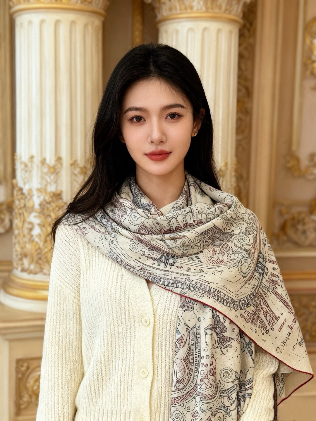 “正在接通中”140方巾～Hermes 手工卷边丝绒方巾（30%桑蚕丝70%羊绒）这款爱马仕的经典单品展