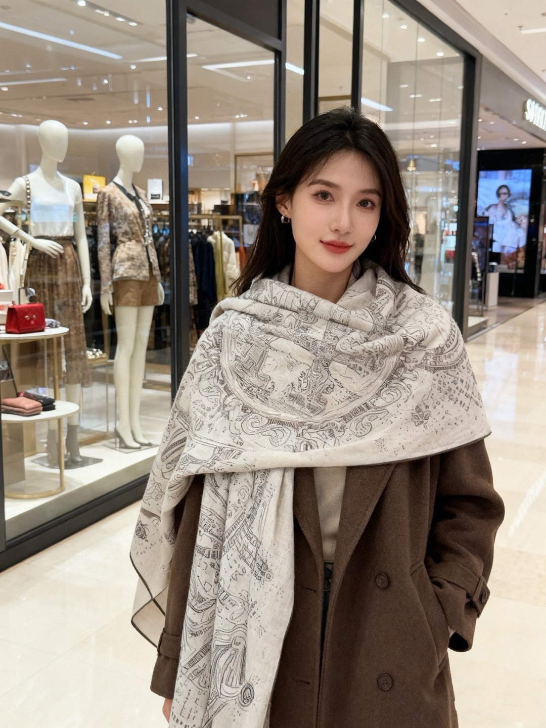 “正在接通中”140方巾～Hermes 手工卷边丝绒方巾（30%桑蚕丝70%羊绒）这款爱马仕的经典单品展