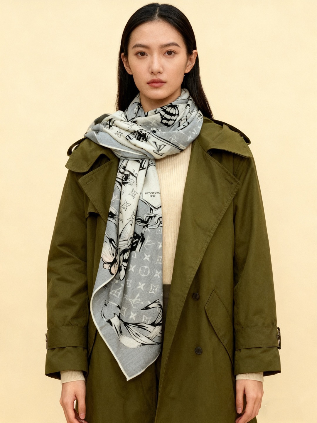 LV x TM 140披肩【140顶级丝绒双面同色披肩】本款LVxTMMonogram Multicol