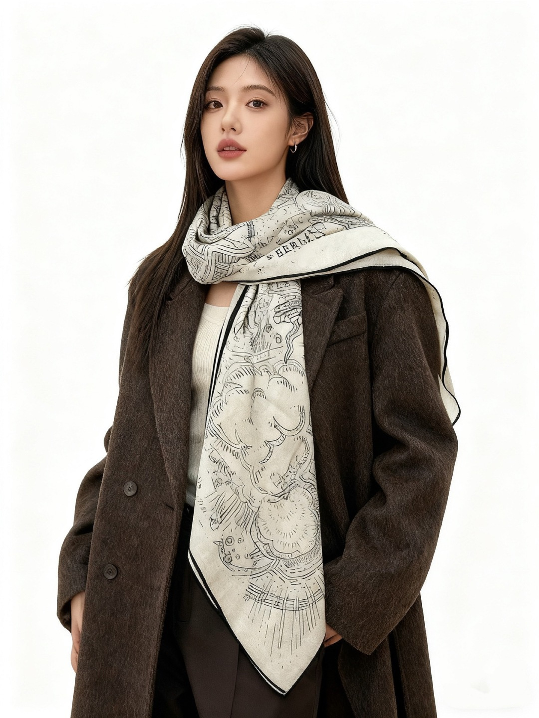 “正在接通中”140丝丝绒方巾【140顶级丝绒双面同色印花】手工卷边丝绒方巾（30%真丝70%羊绒）这款