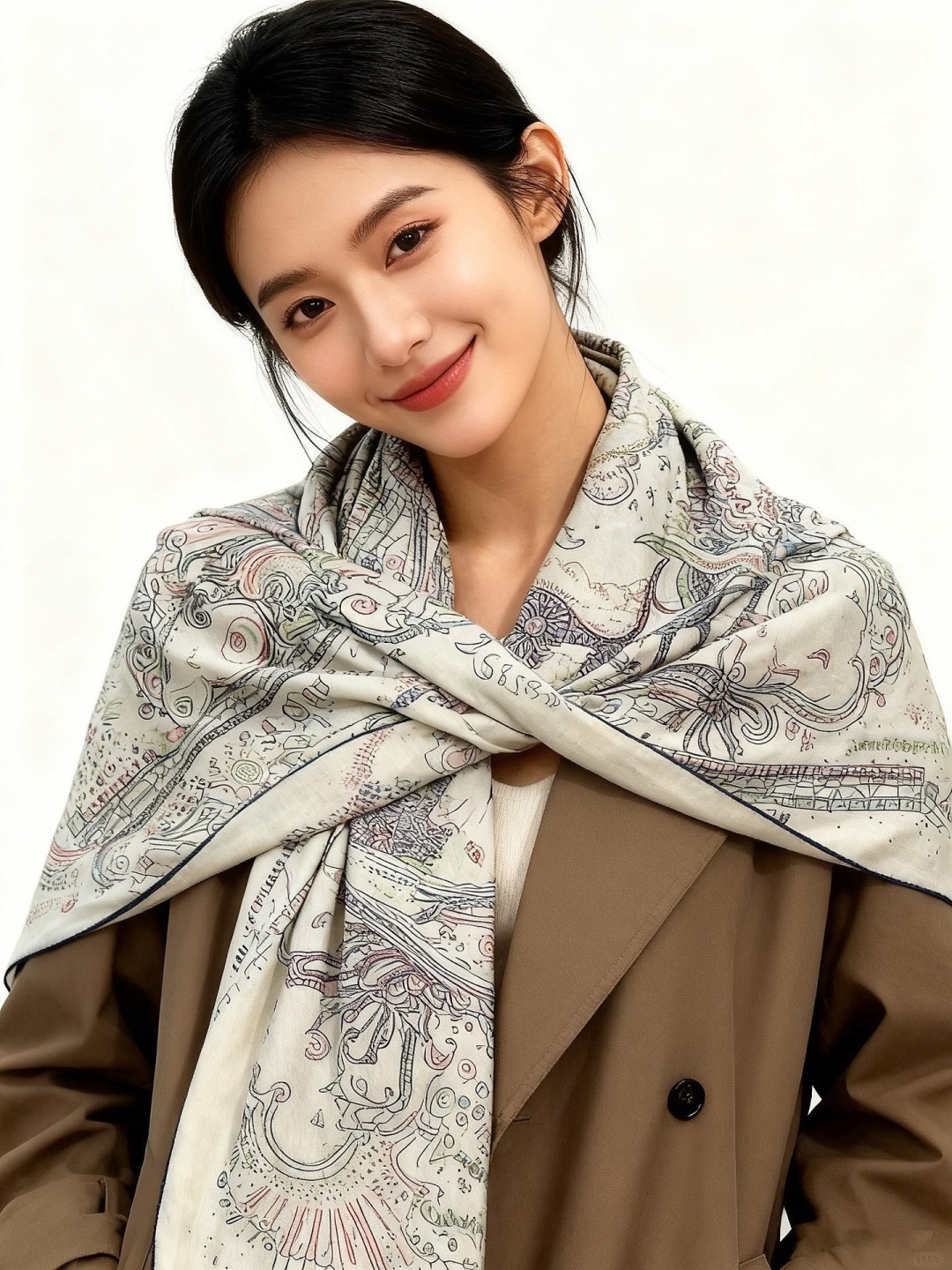 “正在接通中”140丝丝绒方巾【140顶级丝绒双面同色印花】手工卷边丝绒方巾（30%真丝70%羊绒）这款