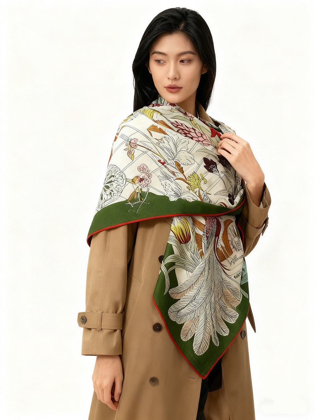 羊绒新款🆕👏买了都说好看‼️推荐💕爱马仕双面同色羊绒方巾，【奇珍乐园双面同色140】顶级工艺超值‼️爱马