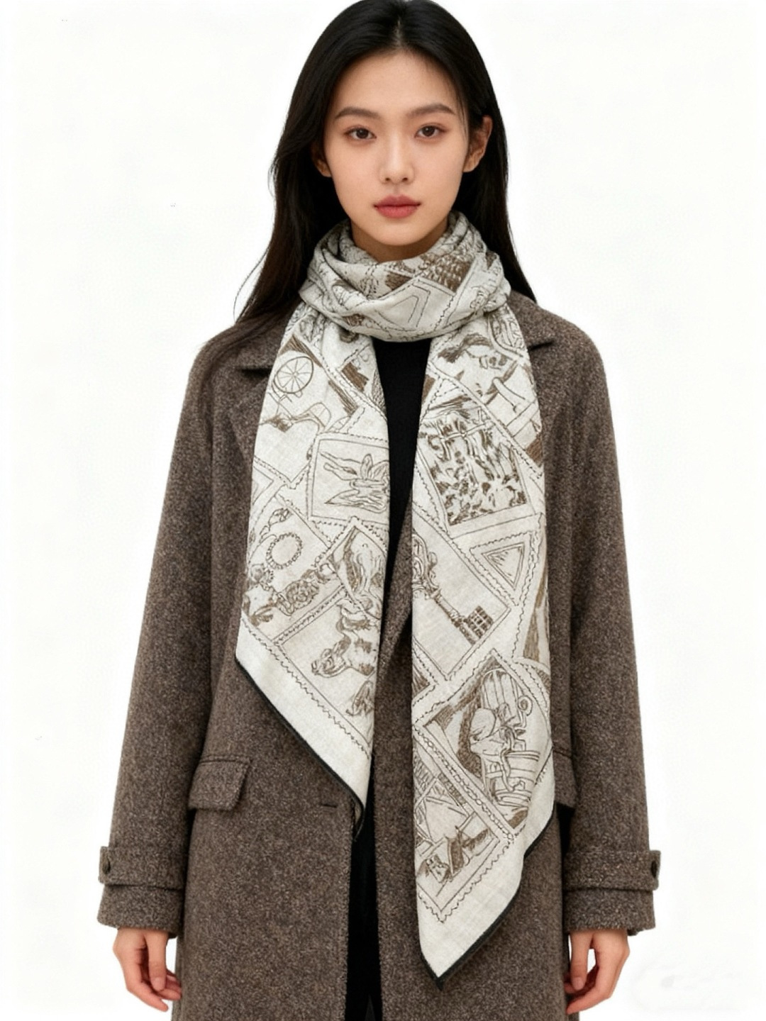 💟2025年秋冬抢先 上新💞【双面同色丝毛方巾】手工卷边山羊绒和真丝混纺披肩（70%山羊绒，30%桑蚕丝