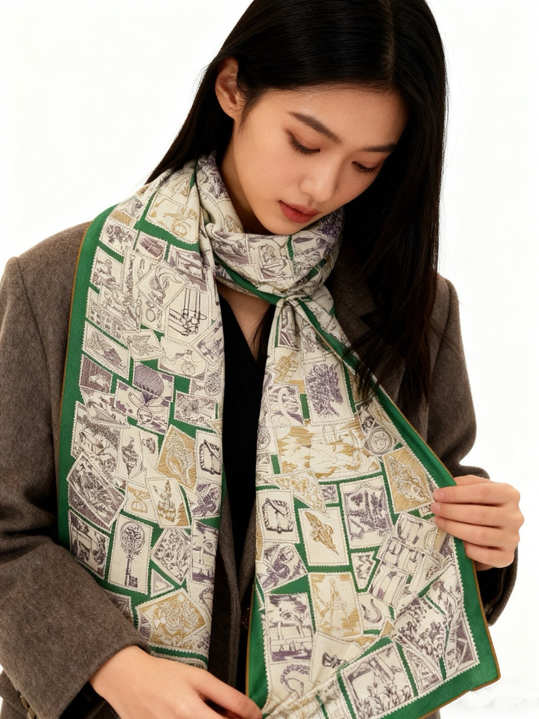 💟2025年秋冬抢先 上新💞【双面同色丝毛方巾】手工卷边山羊绒和真丝混纺披肩（70%山羊绒，30%桑蚕丝