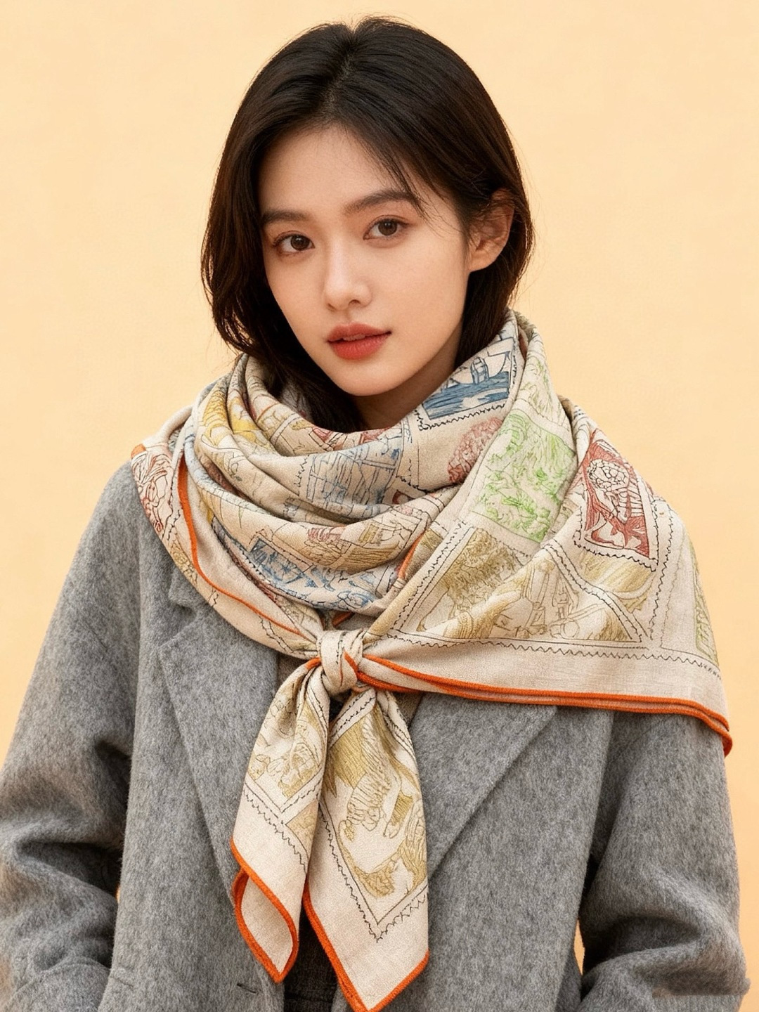 💟2025年秋冬抢先 上新💞【双面同色丝毛方巾】手工卷边山羊绒和真丝混纺披肩（70%山羊绒，30%桑蚕丝