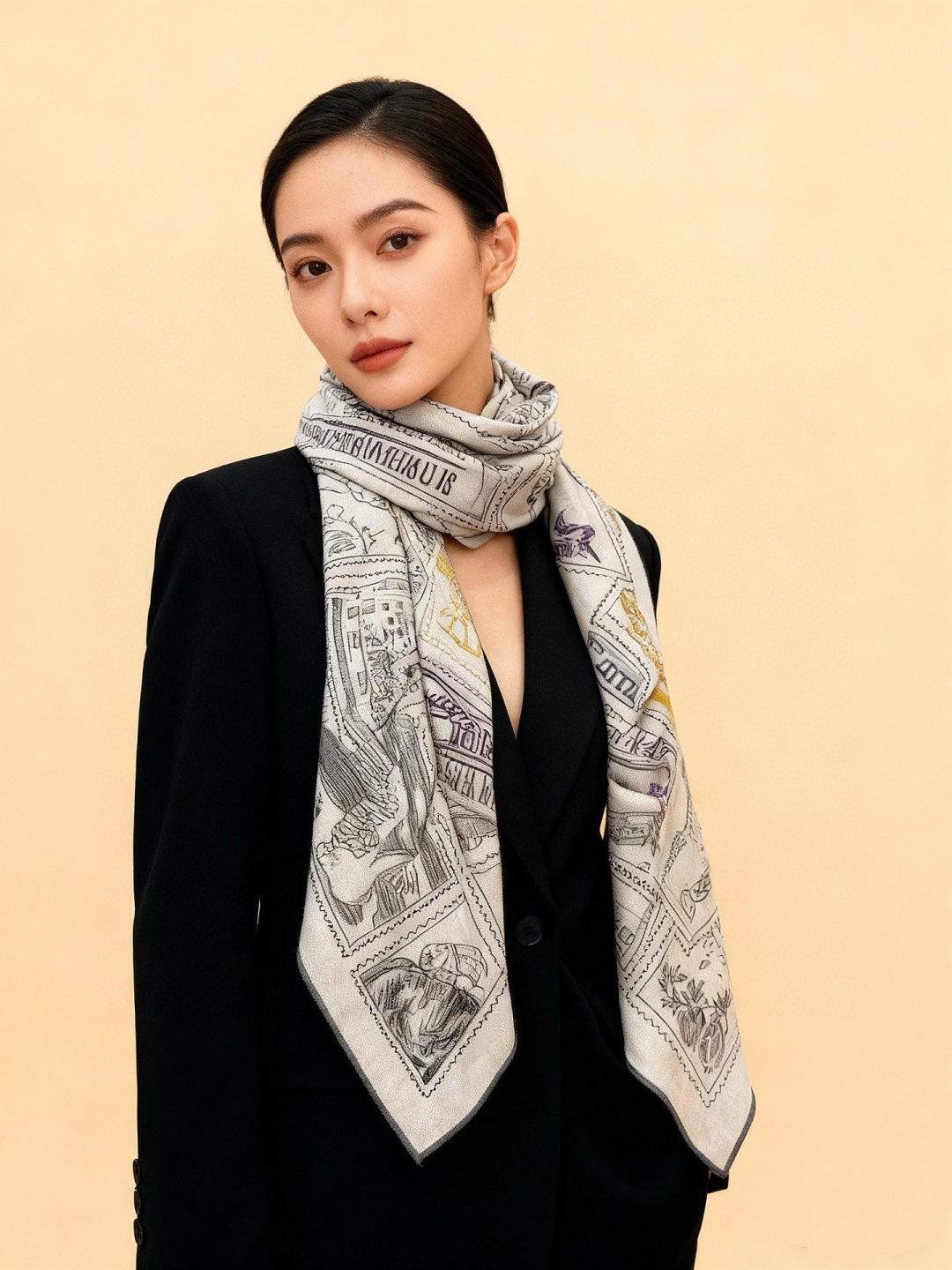 💟2025年秋冬抢先 上新💞【双面同色丝毛方巾】手工卷边山羊绒和真丝混纺披肩（70%山羊绒，30%桑蚕丝