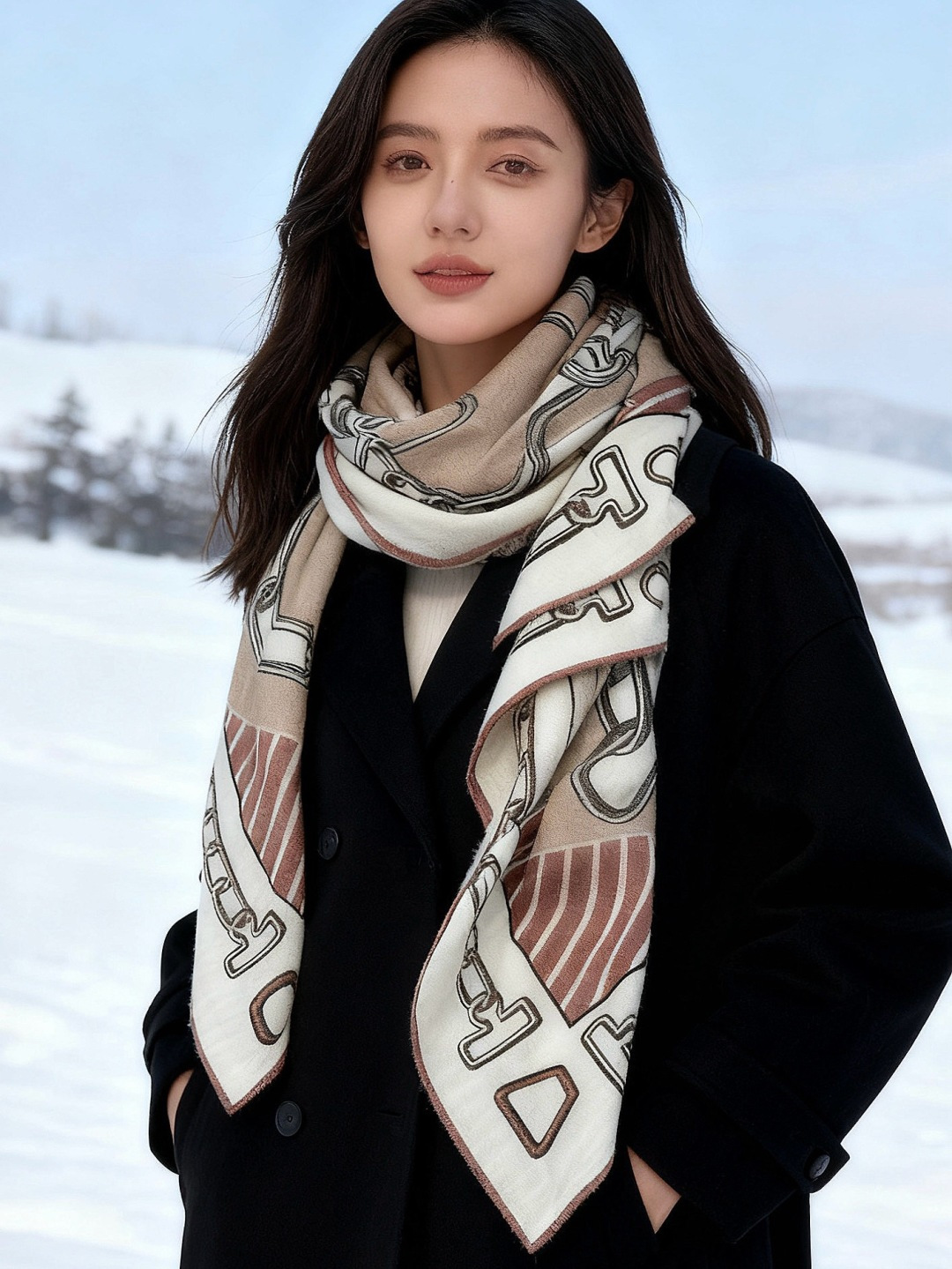 💟2025年早秋上新💞【双面同色丝绒方巾】手工卷边山羊绒和真丝混纺披肩（70%山羊绒，30%桑蚕丝）这款