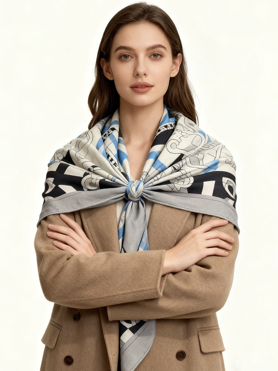 💟2025年秋冬H家上新💞【双面同色丝毛方巾】手工卷边山羊绒和真丝混纺披肩（70%山羊绒，30%桑蚕丝）