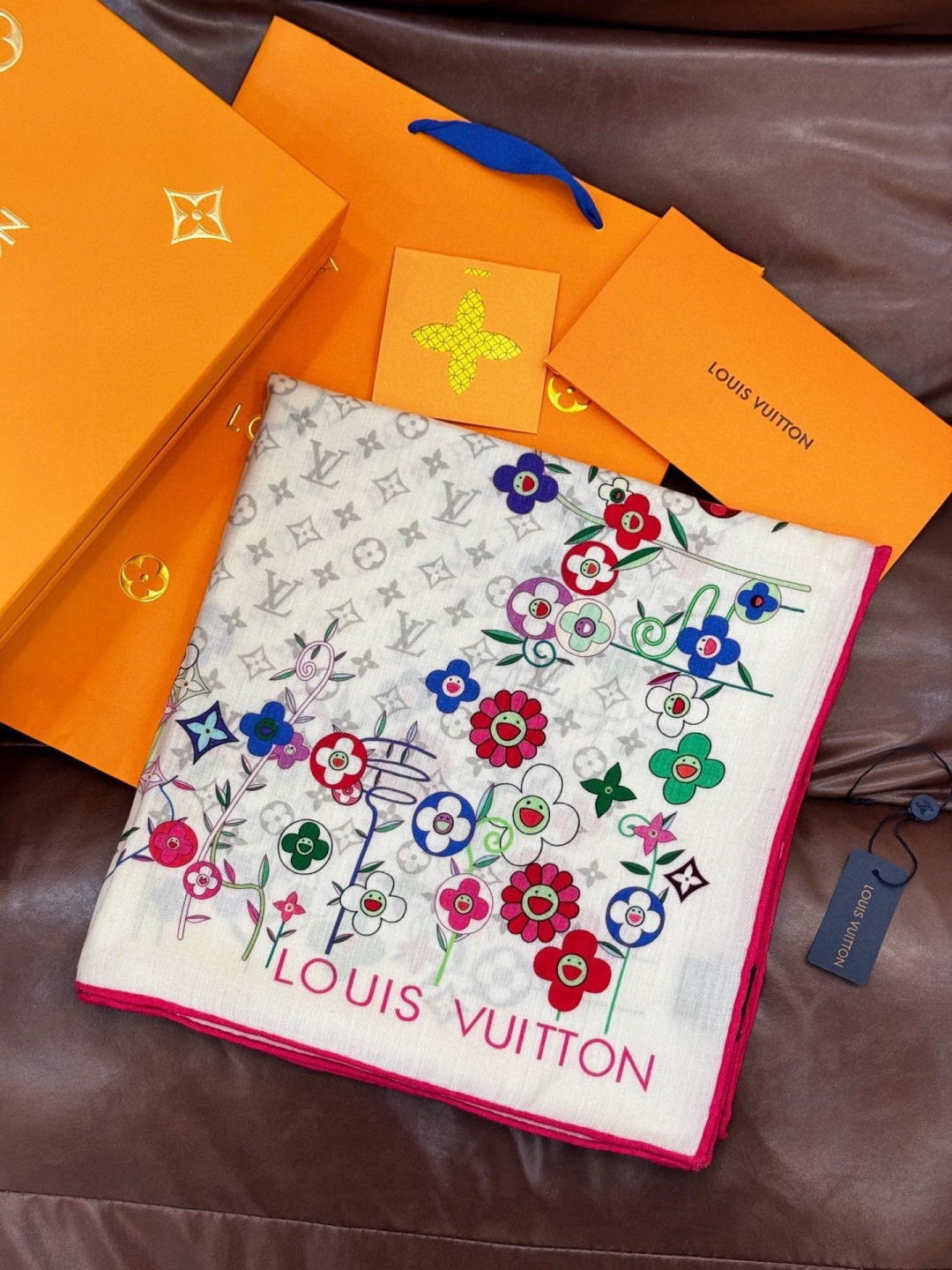 LV x TM SUPERFLAT FLOWERS 140 披肩【140顶级丝绒双面同色印花】LV x 