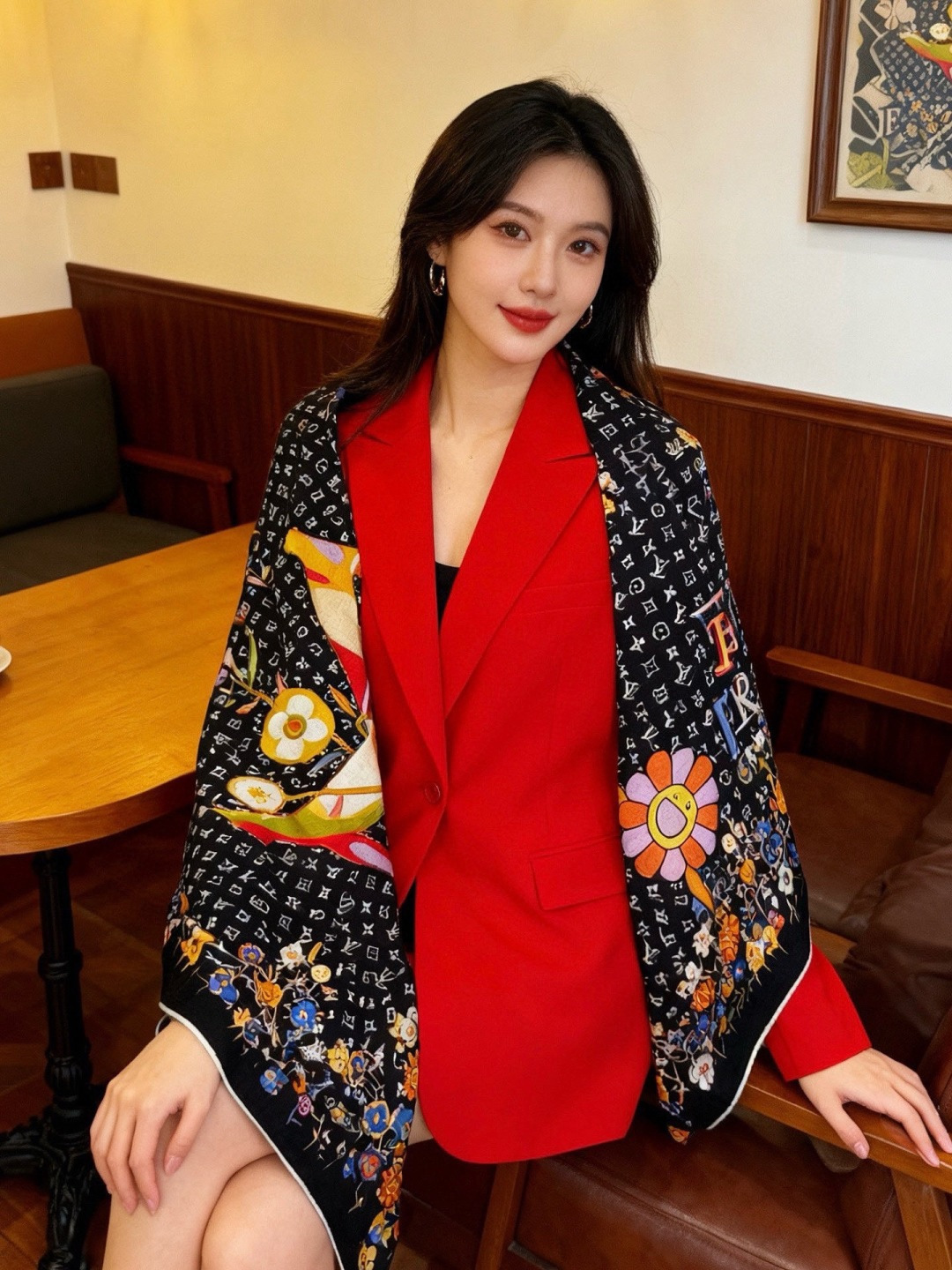 LV x TM SUPERFLAT FLOWERS 140 披肩【140顶级丝绒双面同色印花】LV x 