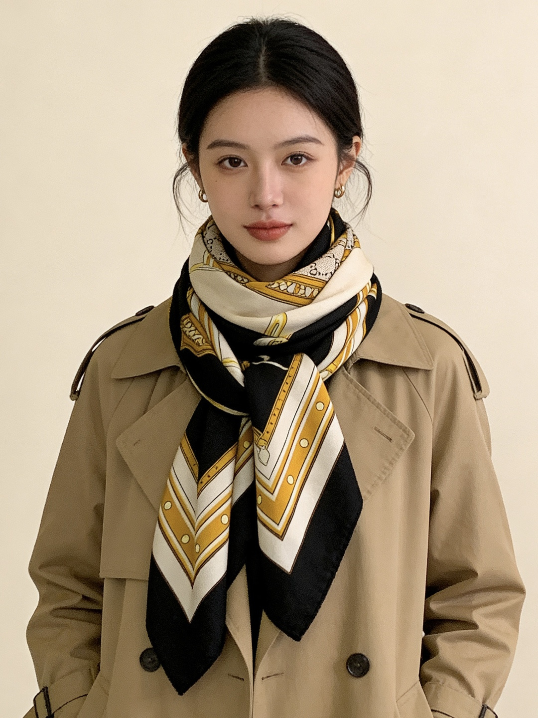 Gucci新款方巾 品牌典藏图案在与全新醒目印花的衬托下熠熠生辉。这款方巾匠心缀饰动物和花卉印花，彰显G