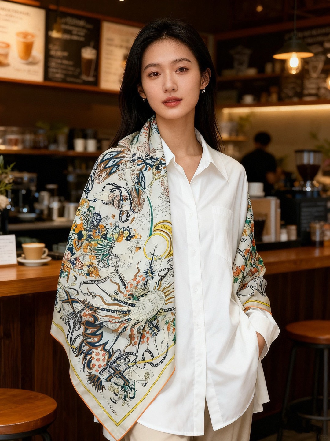 新款爱马仕四季之王的加冕140*140cm，双面同色印花，高端的重磅丝羊绒面料，正反两面效果一样，70%