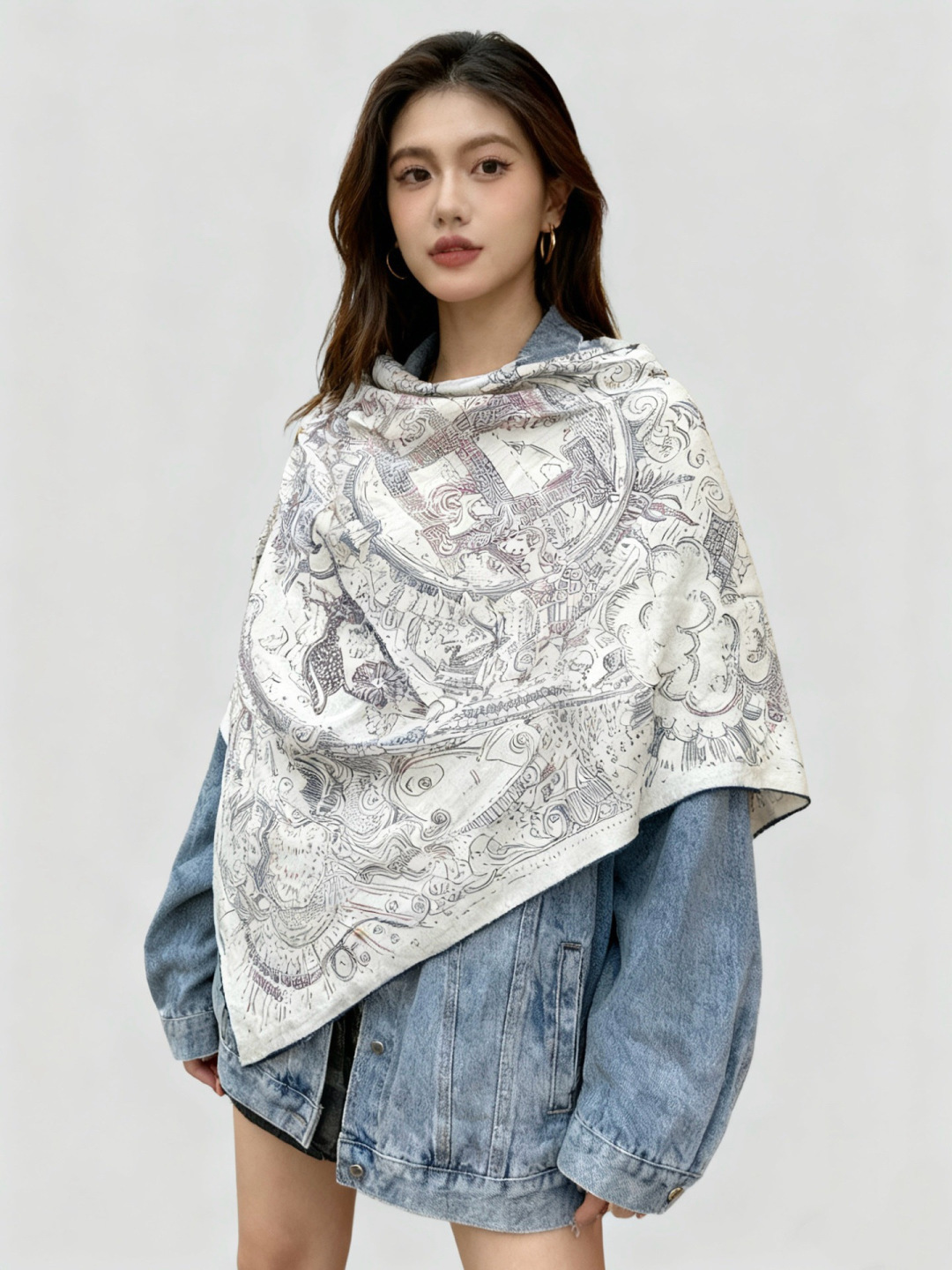 “正在接通中”140方巾～Hermes 手工卷边丝绒方巾（30%桑蚕丝70%羊绒）这款爱马仕的经典单品展