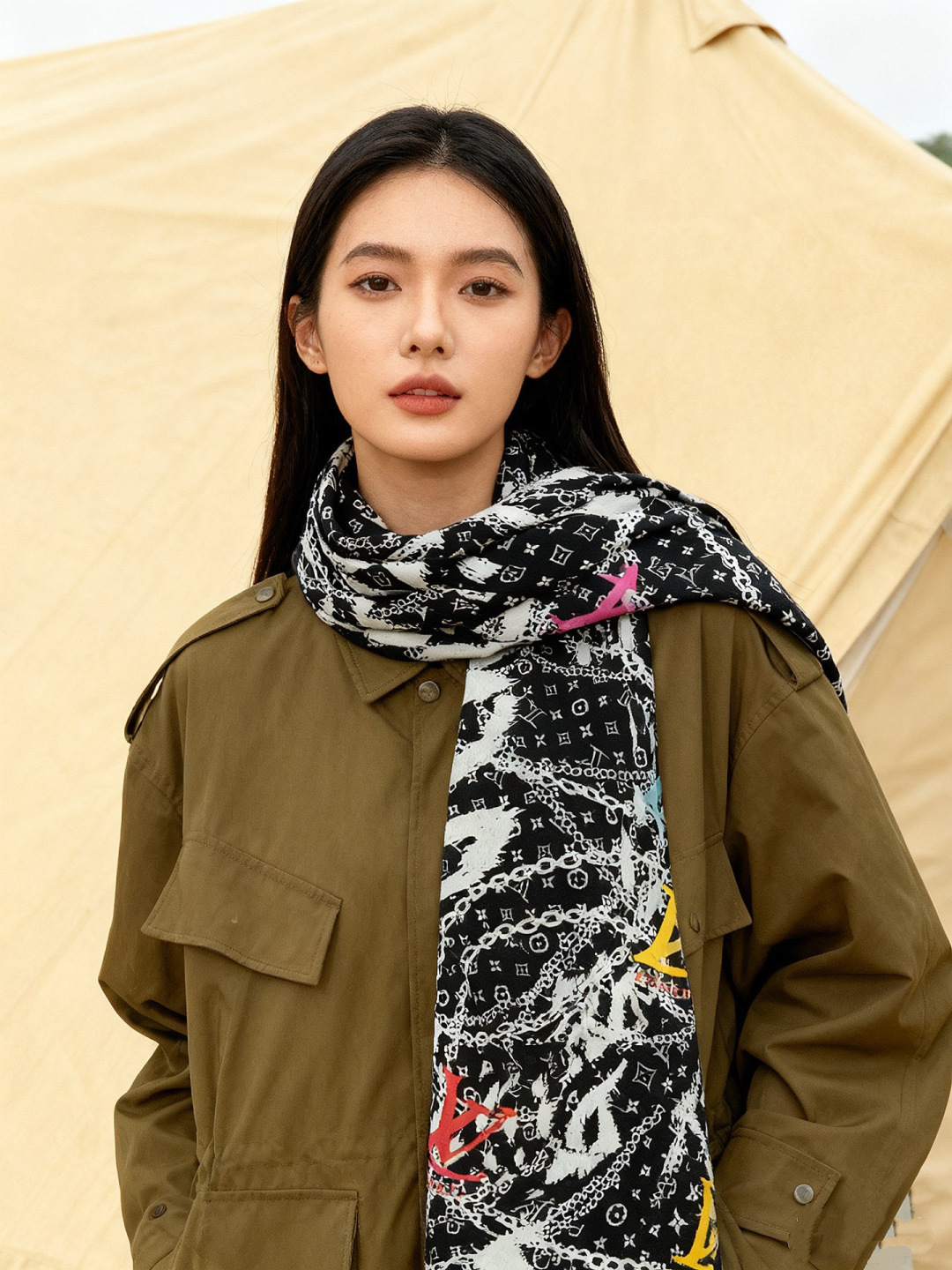 LV x TM 140披肩【140顶级丝绒双面同色披肩】本款LVxTMMonogram Multicol