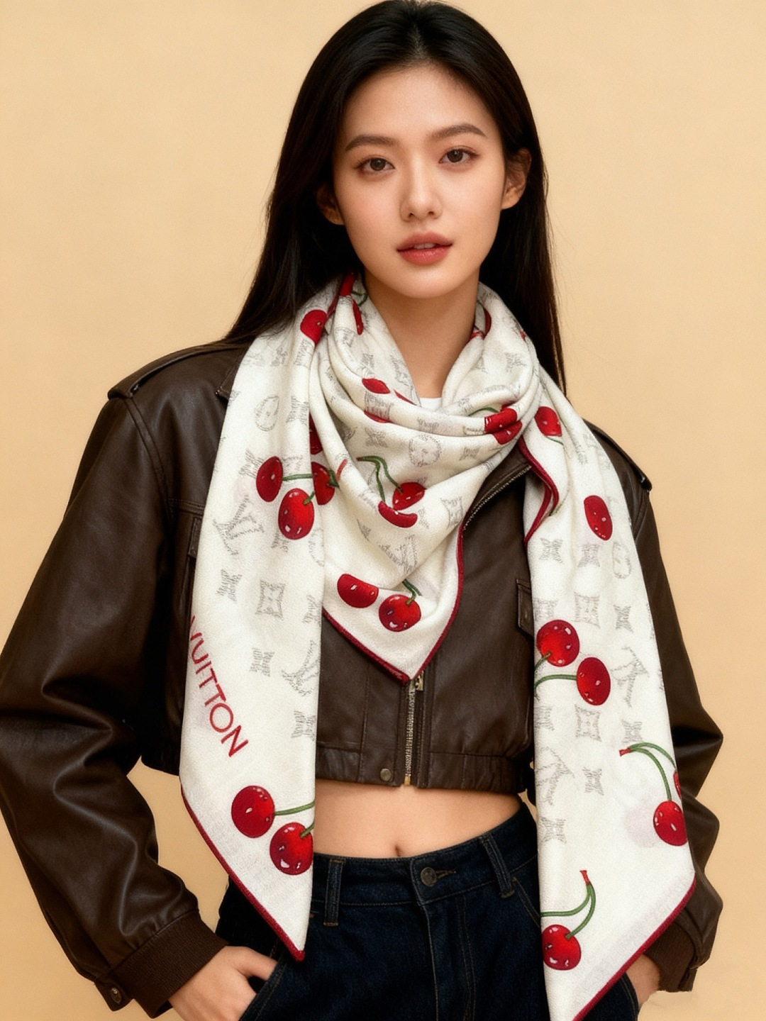 LV X TM MONOGRAMCERISE 140丝绒方巾【140双面丝绒同色】LV × TM Mon