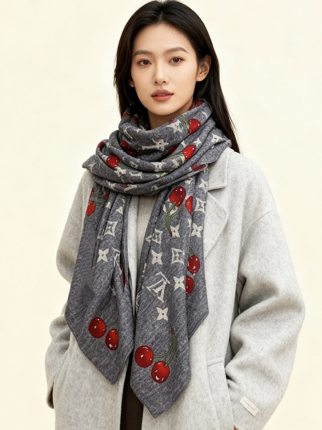 LV X TM MONOGRAMCERISE 140丝绒方巾【140双面丝绒同色】LV × TM Mon