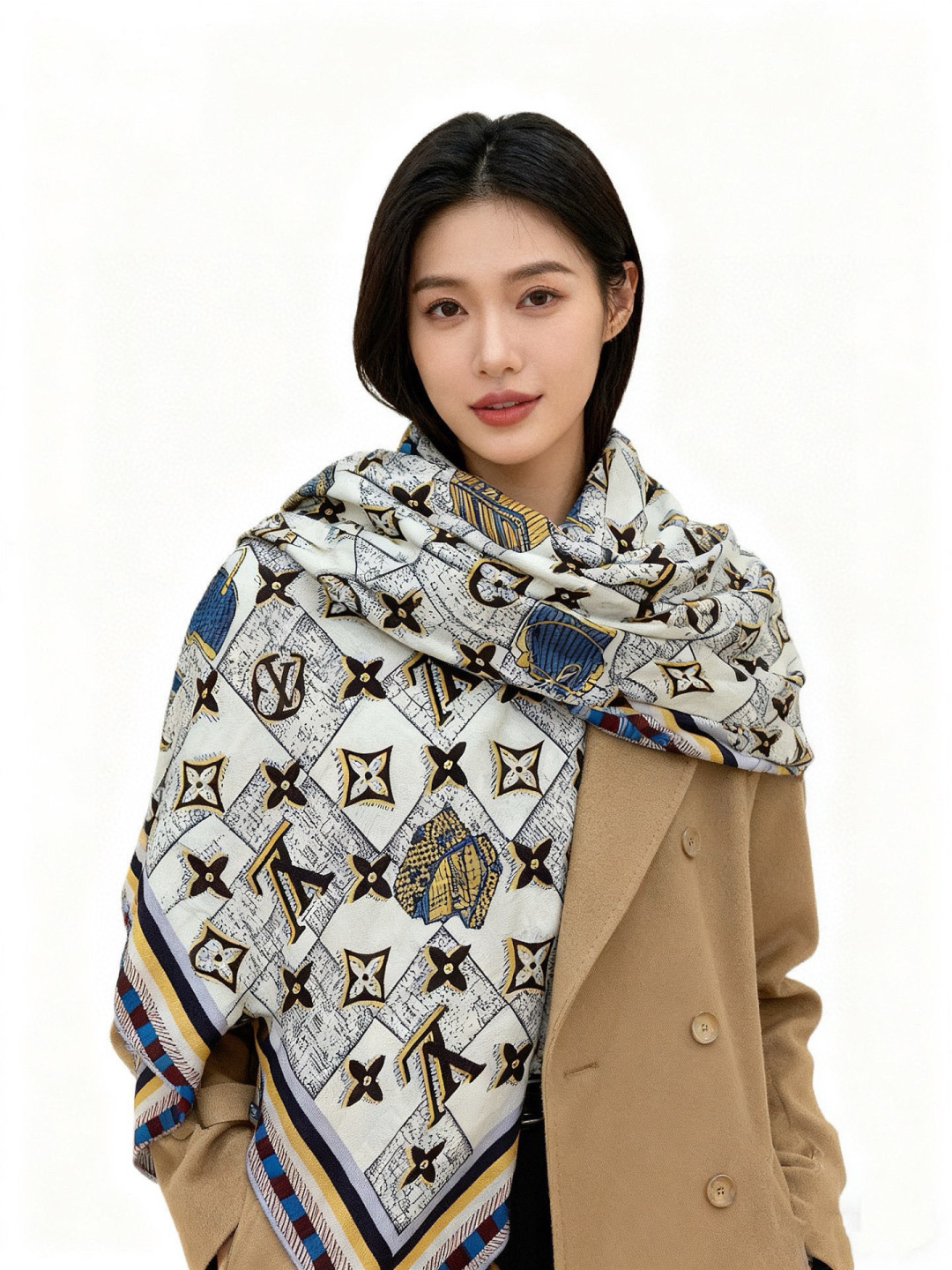 NO:642825,LV x TM 140 shawl [140 top velvet double-sided same-color shawl] This LVxTM Monogram Multicolor shawl comes from the collaboration series between Louis Vuitton and the well-known Japanese artist Takashi Murakami. It is a soft velvet blend dip-dyed in pure tones, and the colorful Monogram pattern expresses the interesting interpretation of Shibaki's brand elements. It can be matched with other accessories in the same series to create an elegant look. 135 x 135 cm (height)  x length) 30 mulberry silk 70 cashmere Monogram Multicolor printing inkjet printing Louis Vuitton logo high version scarf, high version scarf, louis vuitton, louis vuitton, shawls19860909LV x TM 140披肩【140顶级丝绒双面同色披肩】 本款LVxTMMonogram Multicolor披肩出自路易威登与知名日本艺术家村上隆的合作系列,为轻柔丝绒混纺浸染素净色调,再以缤纷 Monogram 圏案道出芝木家対品牌元素的妙趣解速.可搭配同系列其他 配饰共筑雅致造型. 135 x 135厘米 (高 x 长度) 30桑蚕丝70羊绒 Monogram Multicolor 印花 喷墨印制 路易威登标识高版本围巾,高版本围巾,louis vuitton,louis vuitton,shawls,scarf