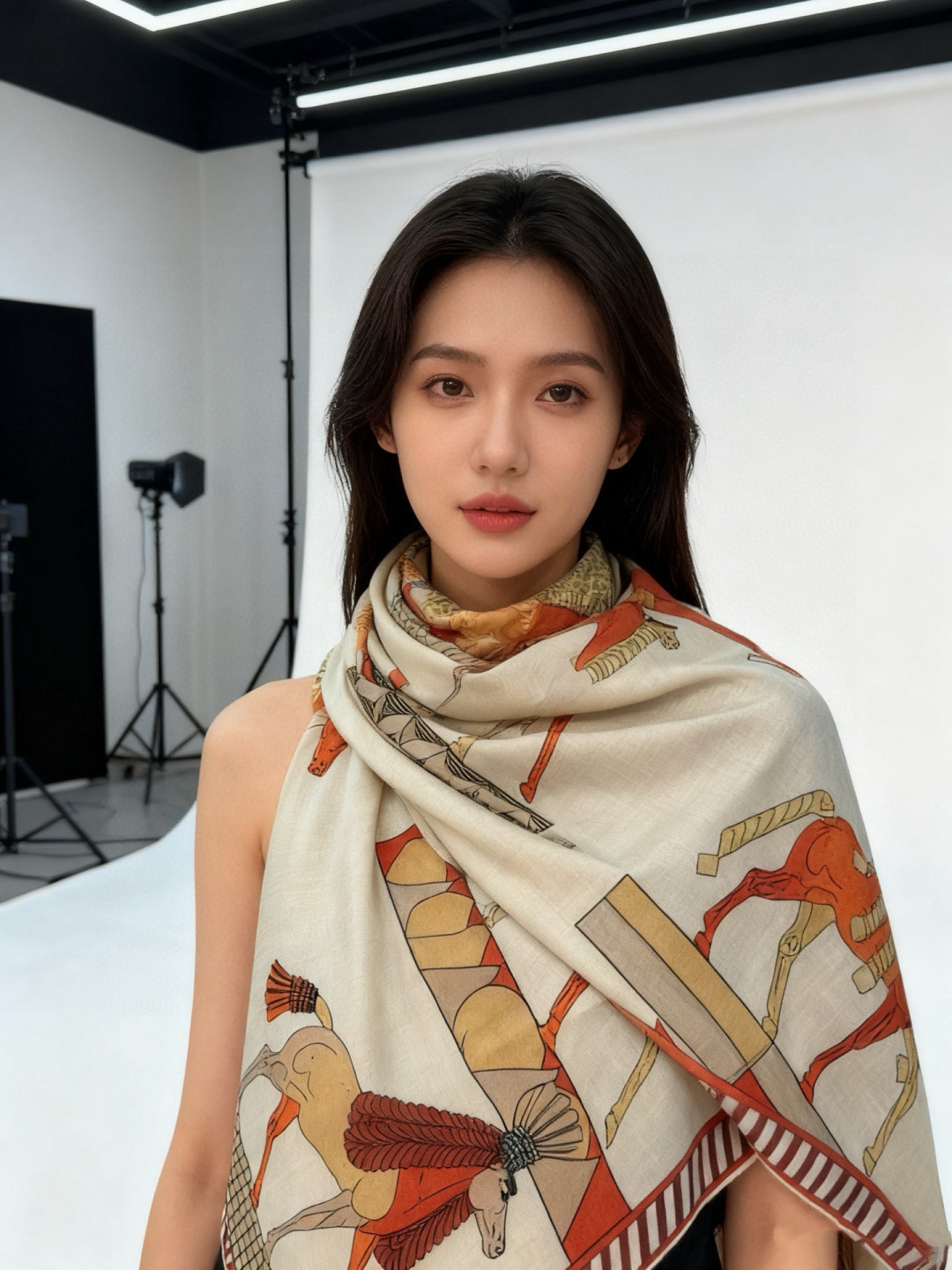 “全速前进”140双面丝绒披肩手工卷边丝绒方巾（30%桑蚕丝70%羊绒）这款经典单品展现强大而迷人的女性