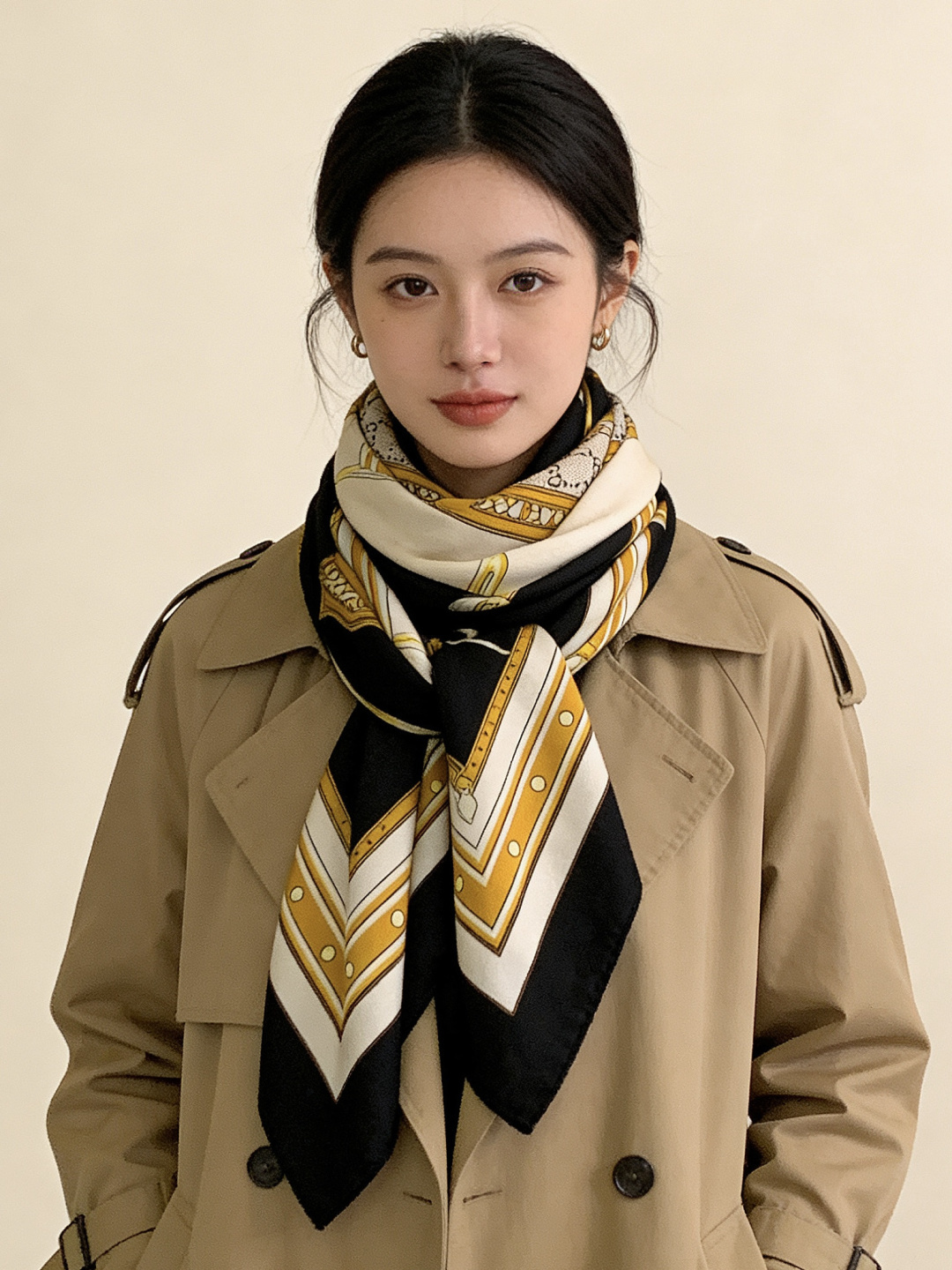 Gucci新款方巾 品牌典藏图案在与全新醒目印花的衬托下熠熠生辉。这款方巾匠心缀饰动物和花卉印花，彰显G