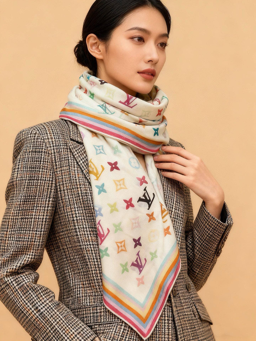 LV x TM 140披肩【140顶级丝绒双面同色披肩】本款LVxTMMonogram Multicol