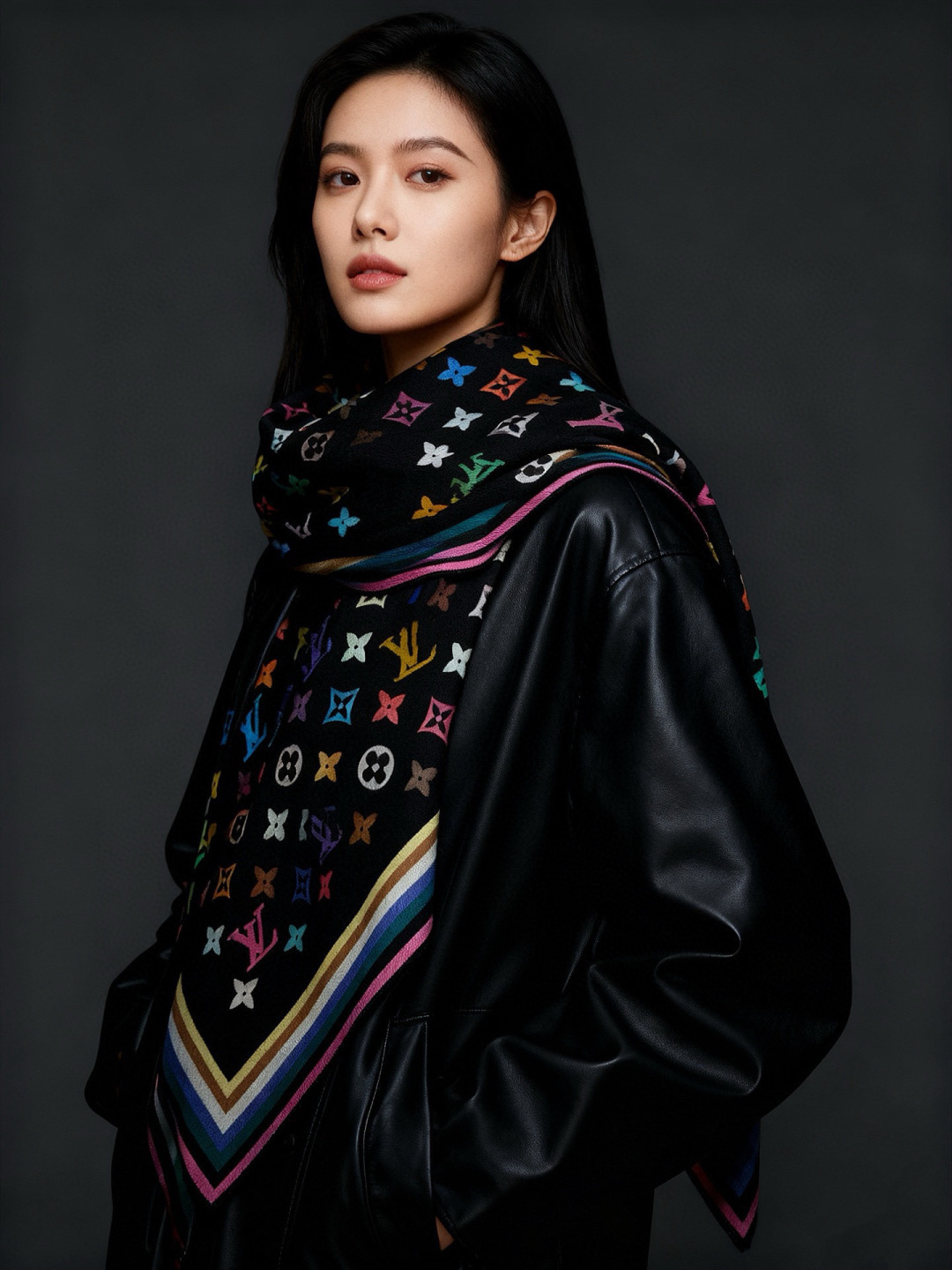 LV x TM 140披肩【140顶级丝绒双面同色披肩】本款LVxTMMonogram Multicol