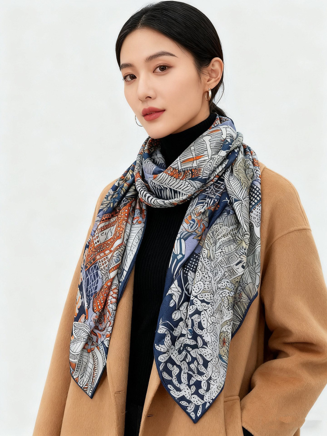 💟2025年秋冬抢先 上新💞【双面同色丝毛方巾】手工卷边山羊绒和真丝混纺披肩（70%山羊绒，30%桑蚕丝