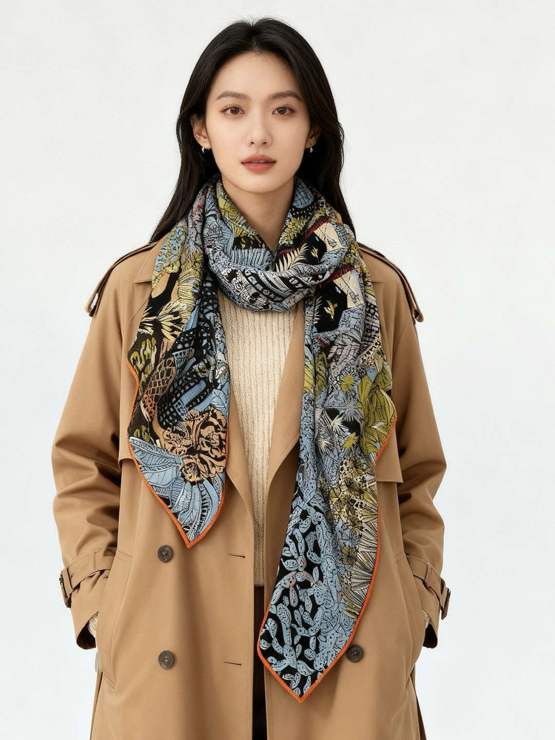 💟2025年秋冬抢先 上新💞【双面同色丝毛方巾】手工卷边山羊绒和真丝混纺披肩（70%山羊绒，30%桑蚕丝