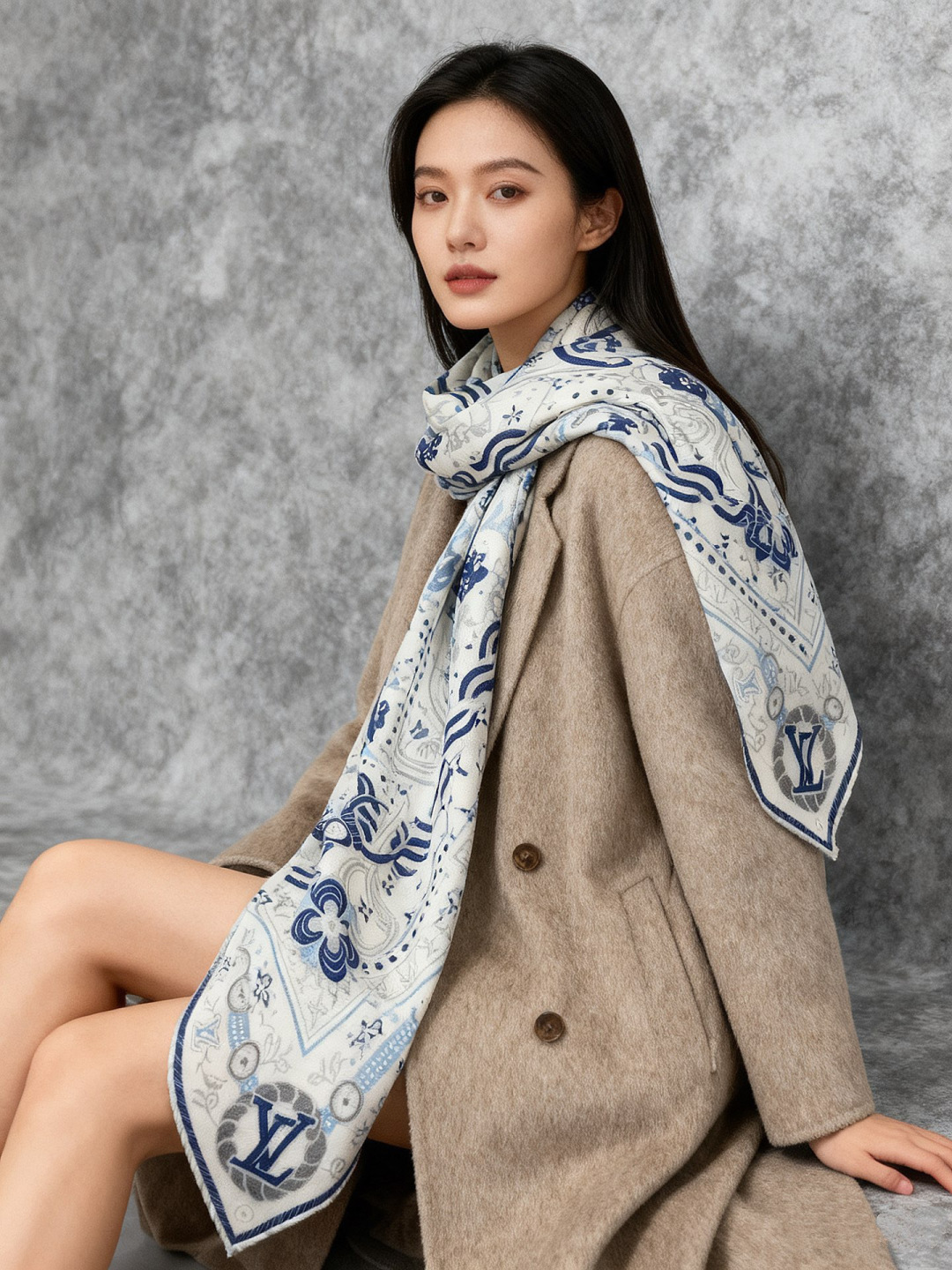 LV x TM 140披肩【140顶级丝绒双面同色披肩】本款LVxTMMonogram Multicol