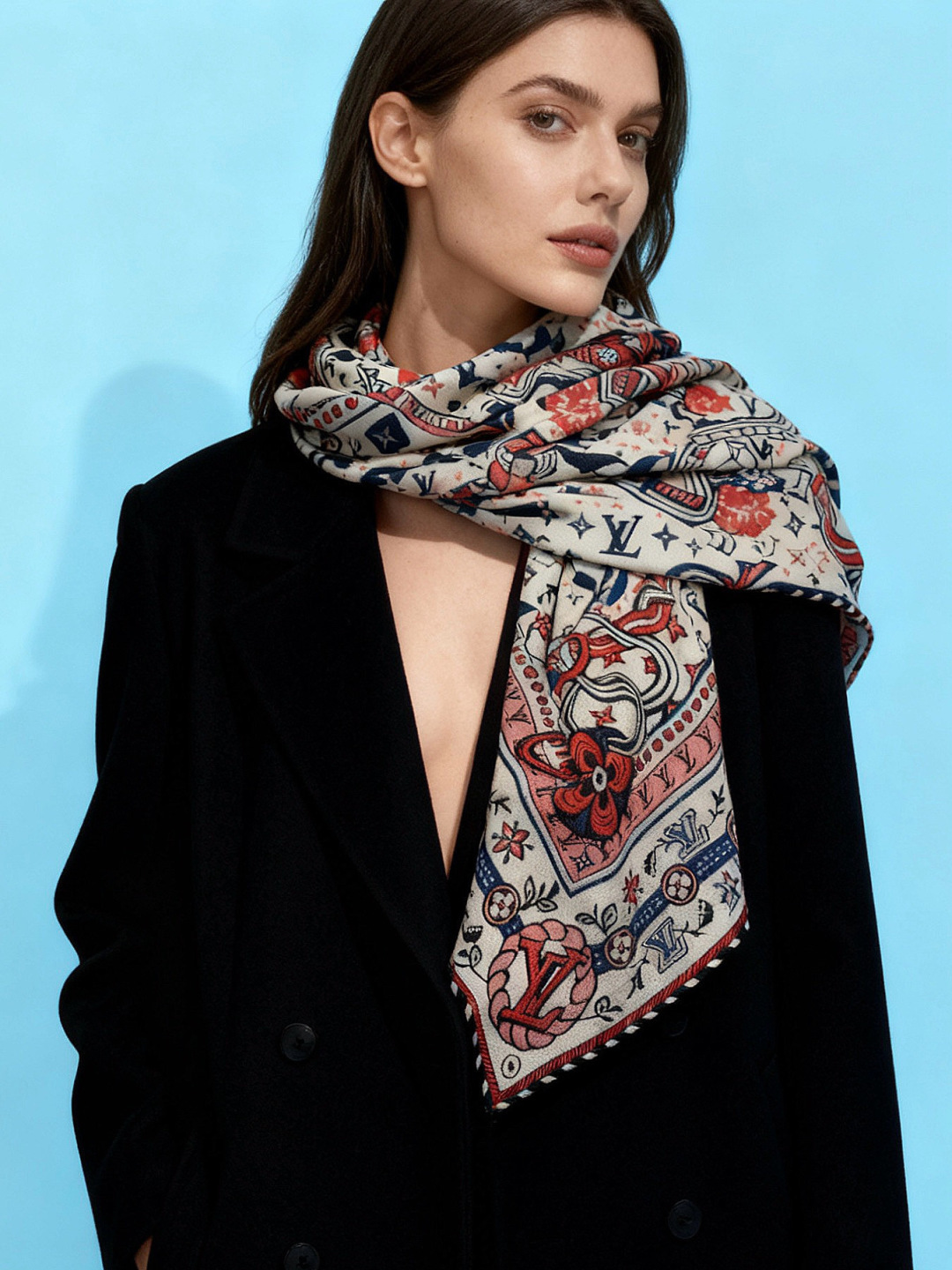 LV x TM 140披肩【140顶级丝绒双面同色披肩】本款LVxTMMonogram Multicol