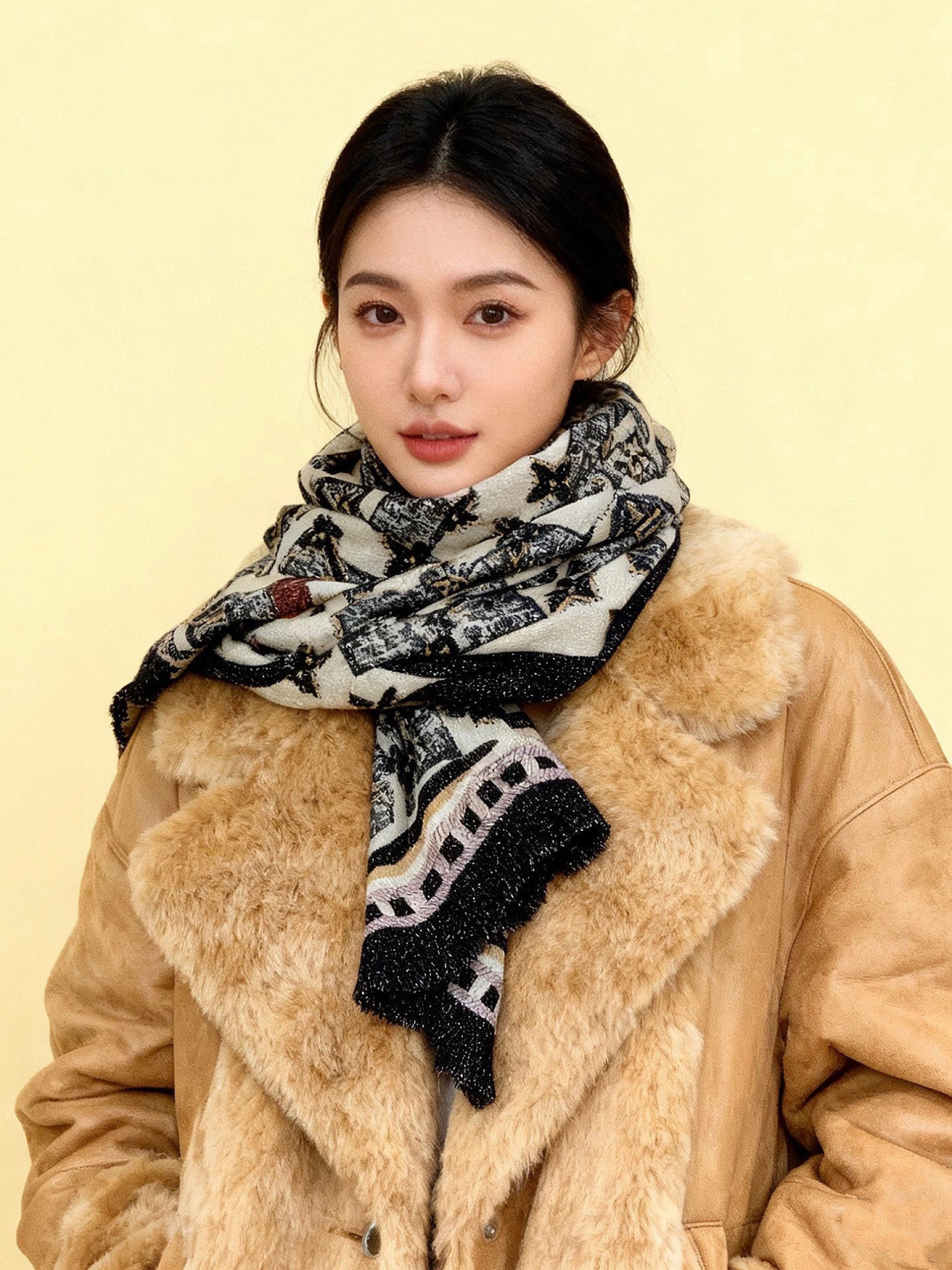 会发光发亮的围巾银丝羊绒长巾✨专柜同步‼️真心赞‼️驴家【L字母与花纹长巾】路易威登经典 Monogra