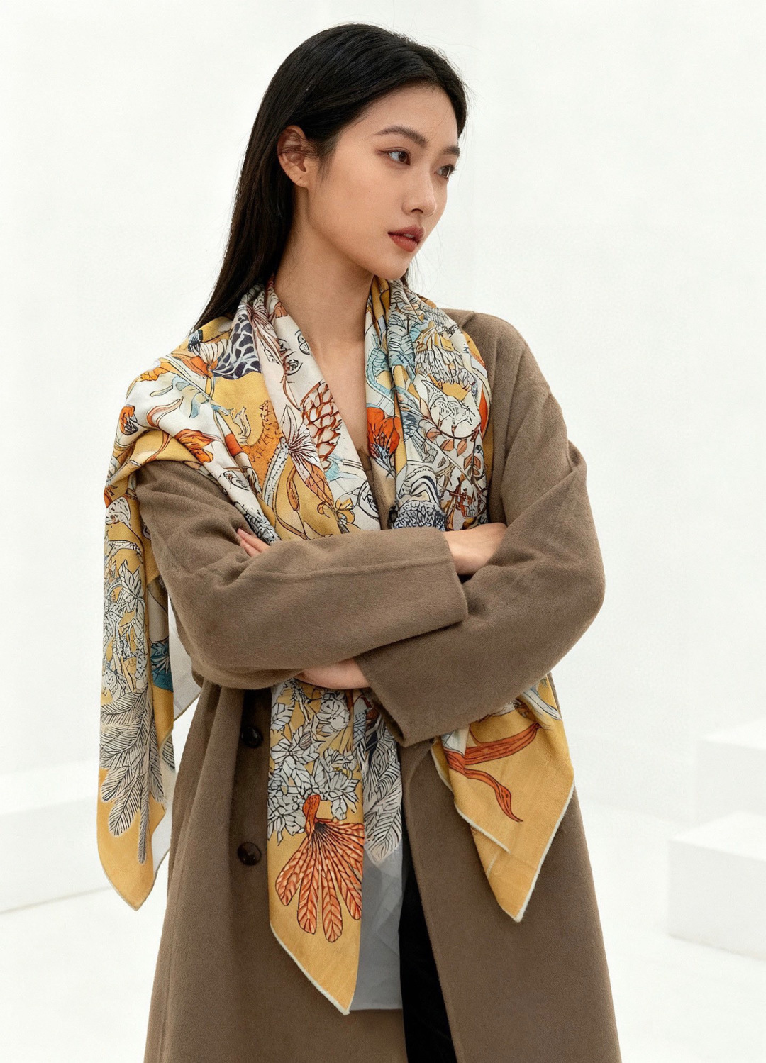 羊绒新款🆕👏买了都说好看‼️推荐💕爱马仕双面同色羊绒方巾，【奇珍乐园双面同色140】顶级工艺超值‼️爱马