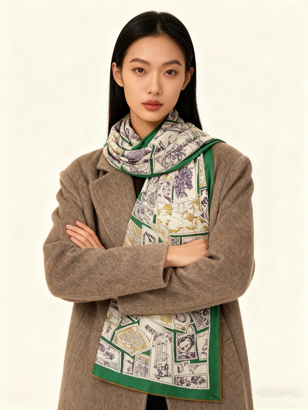 💟2025年秋冬抢先 上新💞【双面同色丝绒方巾】手工卷边山羊绒和真丝混纺披肩（70%山羊绒，30%桑蚕丝