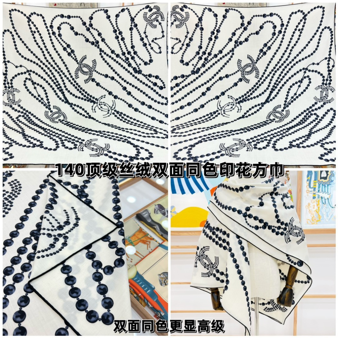【▪️CHANEL新款 双面同色丝绒方巾】温柔而娴静，珍珠优雅气质！柔软顺滑的感觉真的舒服到心都化了！C