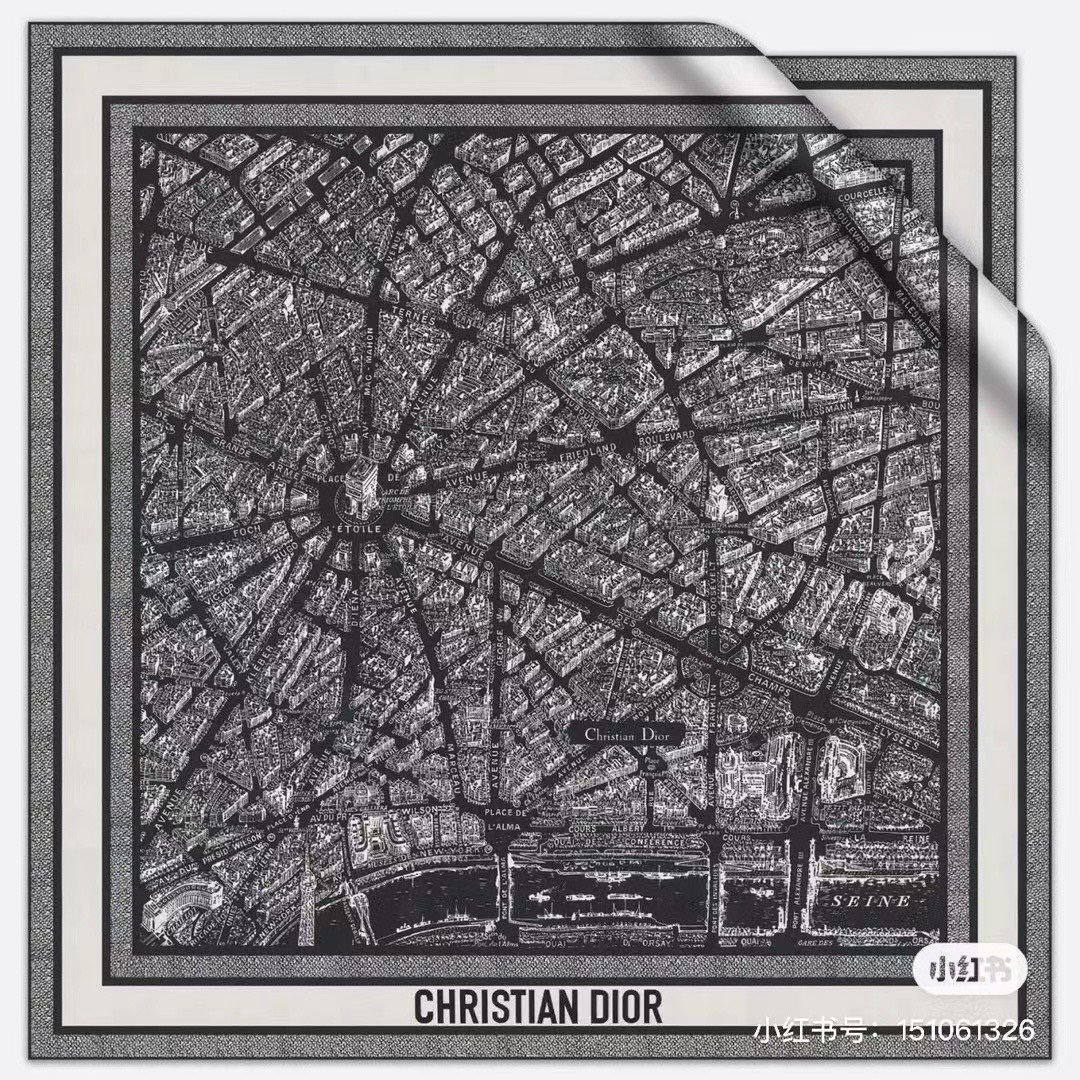 Dior ❤【️巴黎地图】黄金尺寸110*110双面同色丝绒方巾 不爱140繁复尺寸的姐妹可以选择110