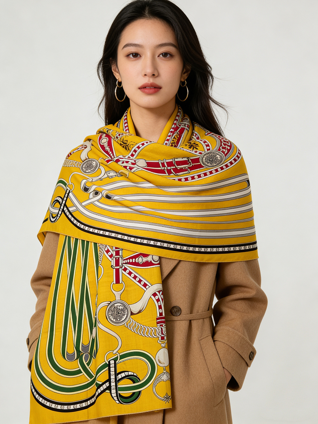 这个绿色 真是超美…超别致Her*es 顶奢品质限量双面双色印染丝绒披肩！！】高级优雅女人味！！一条披肩