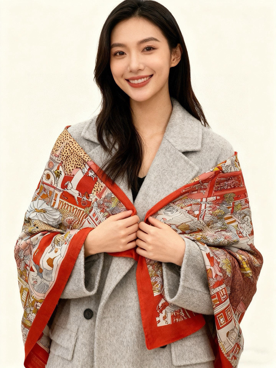 羊绒新款🆕👏👏买了都说好看‼️推荐💕爱马仕双面同色羊绒方巾【动物之城双面同色140】，顶级工艺超值‼️爱