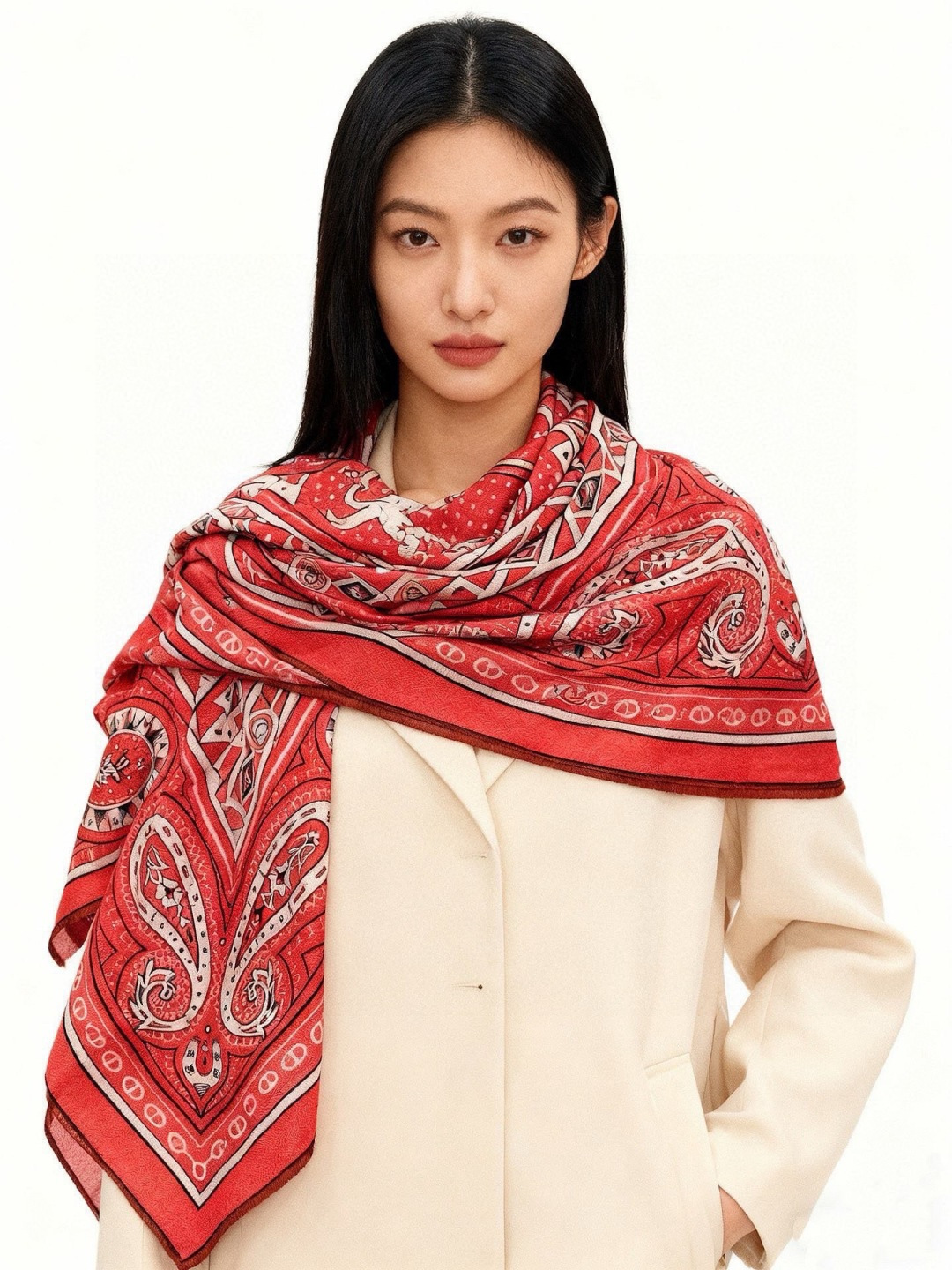 ✨✨【双面同色 丝绒款】H家羊绒新款 买了都说好看‼️推荐💕【爱心骏马 140】羊绒方巾‼️H家ZG爆款