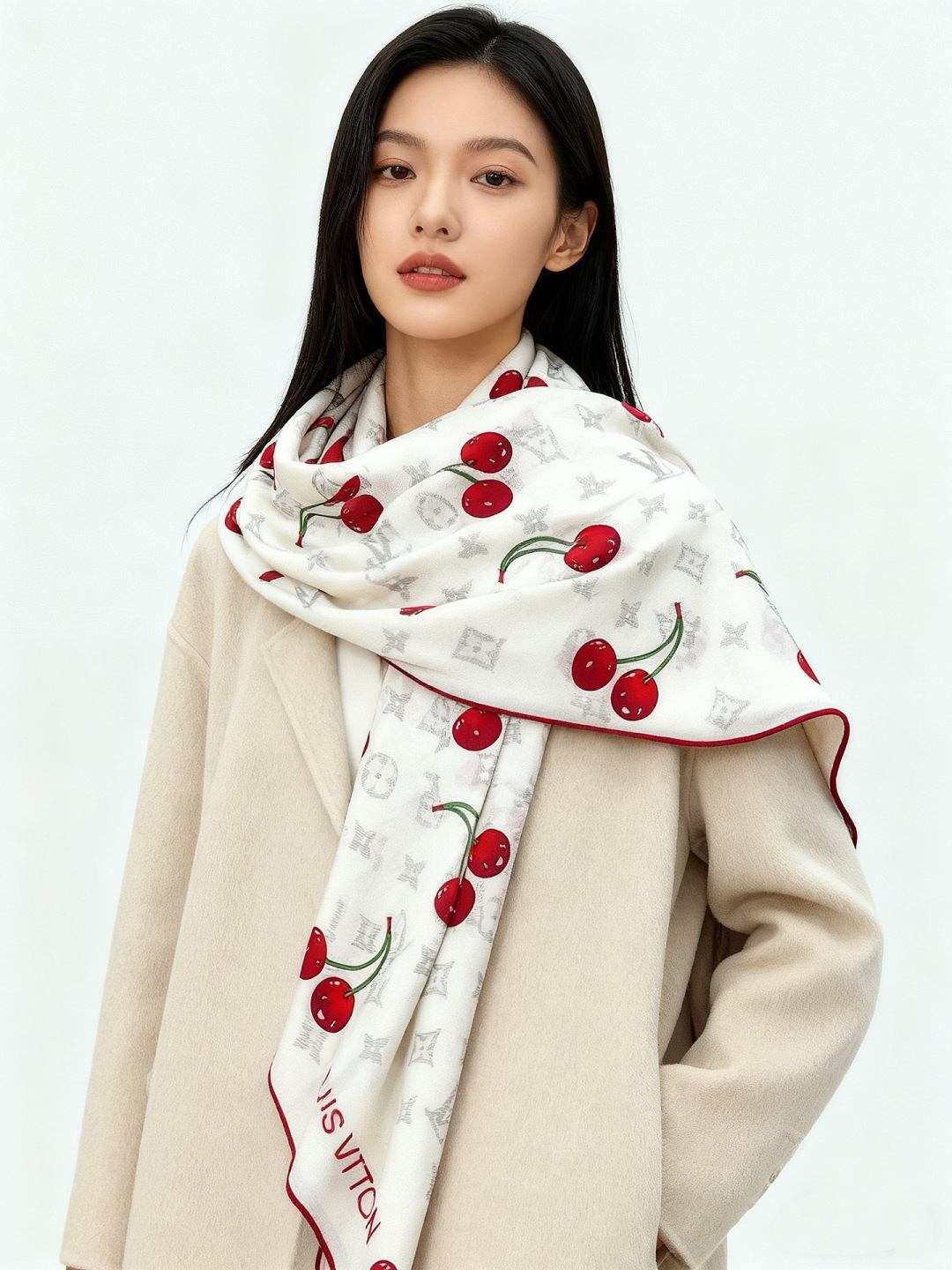 LV X TM MONOGRAMCERISE 140丝绒方巾【140双面丝绒同色】LV × TM Mon