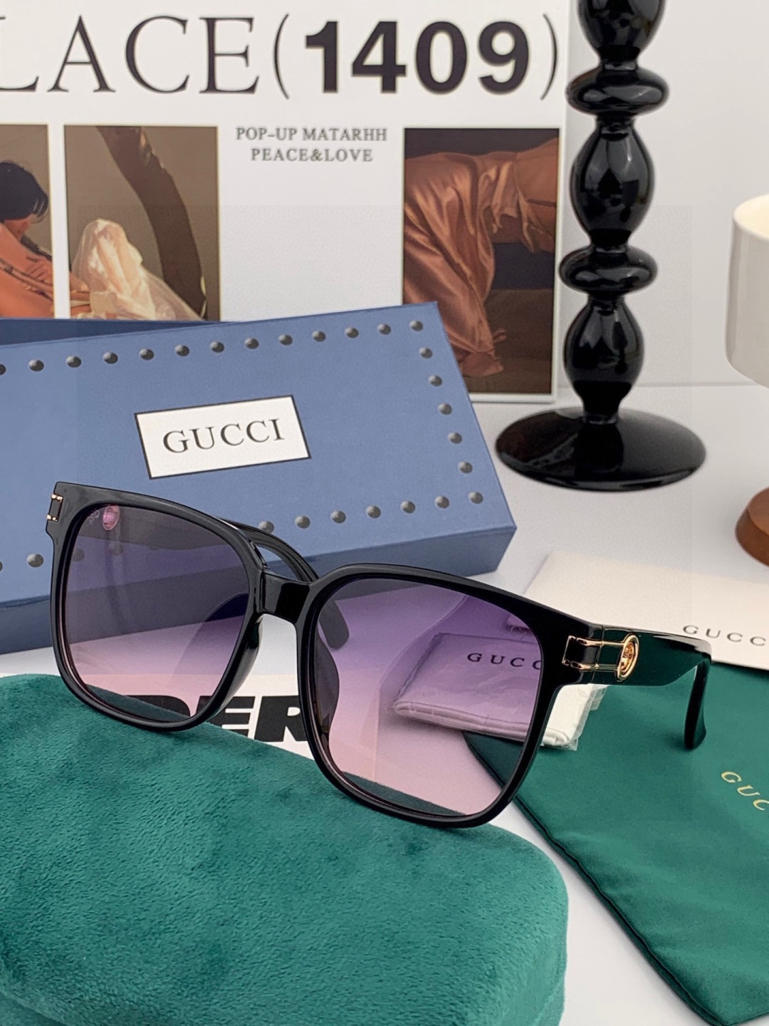 GUCCI 2025开春新款 最新款方框太阳镜 各路网红纷纷带起气场满分‼️ 俏皮甜美.上脸效果更佳.金