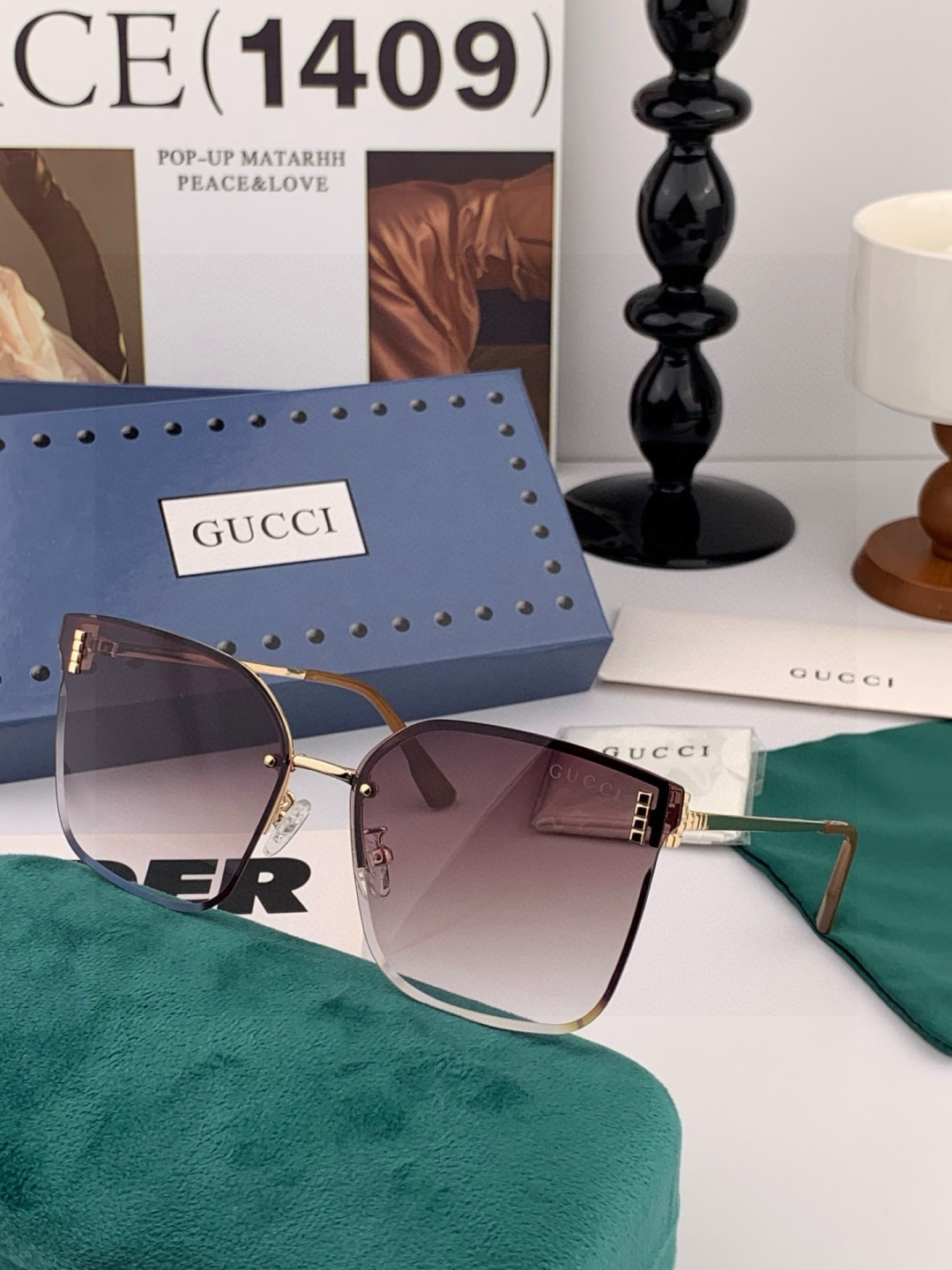 GUCCI 2025开春新款 最新款无框太阳镜 各路网红纷纷带起气场满分‼️ 俏皮甜美.上脸效果更佳.金