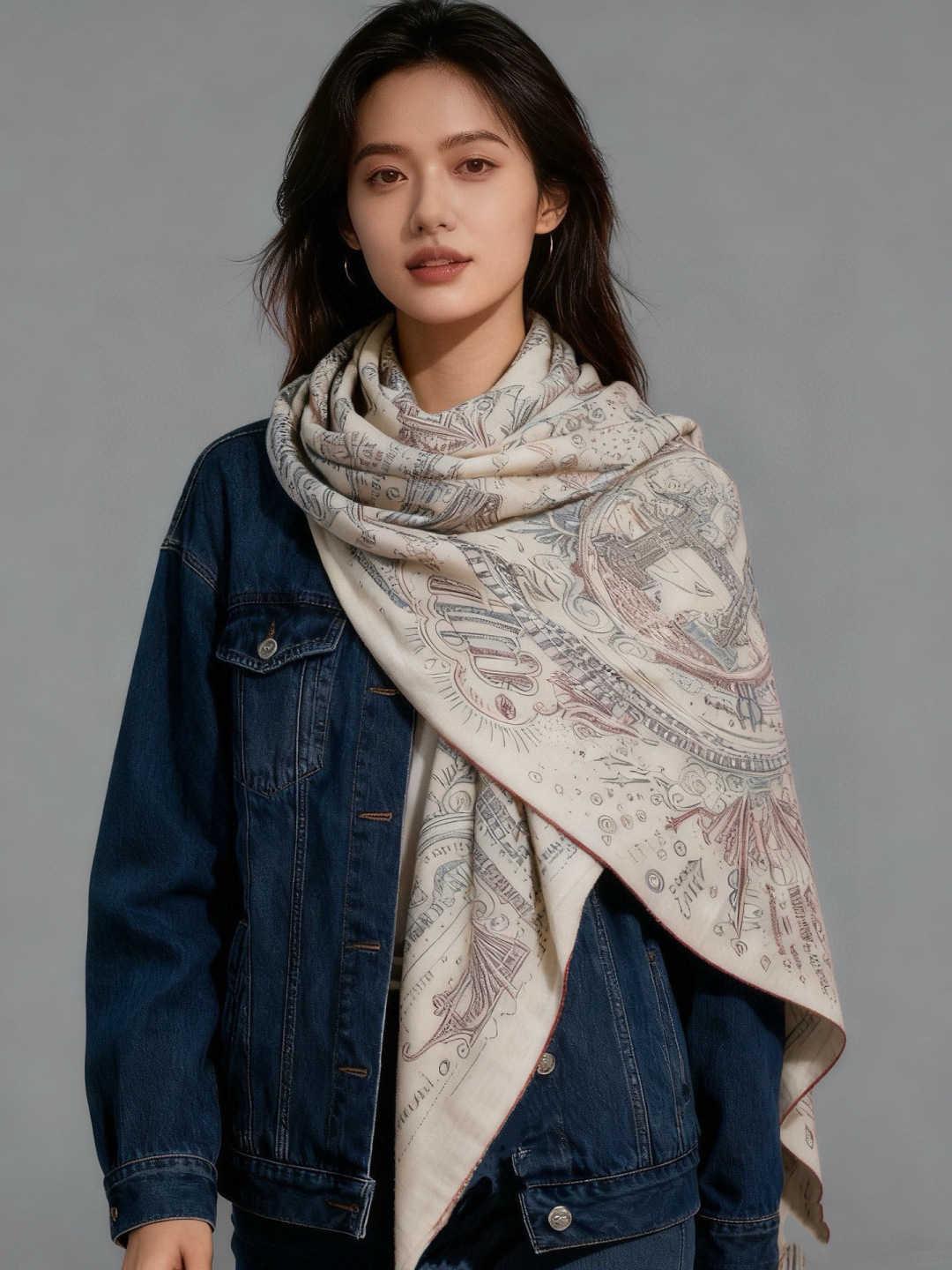 “正在接通中”140方巾～Hermes 手工卷边丝绒方巾（30%桑蚕丝70%羊绒）这款爱马仕的经典单品展