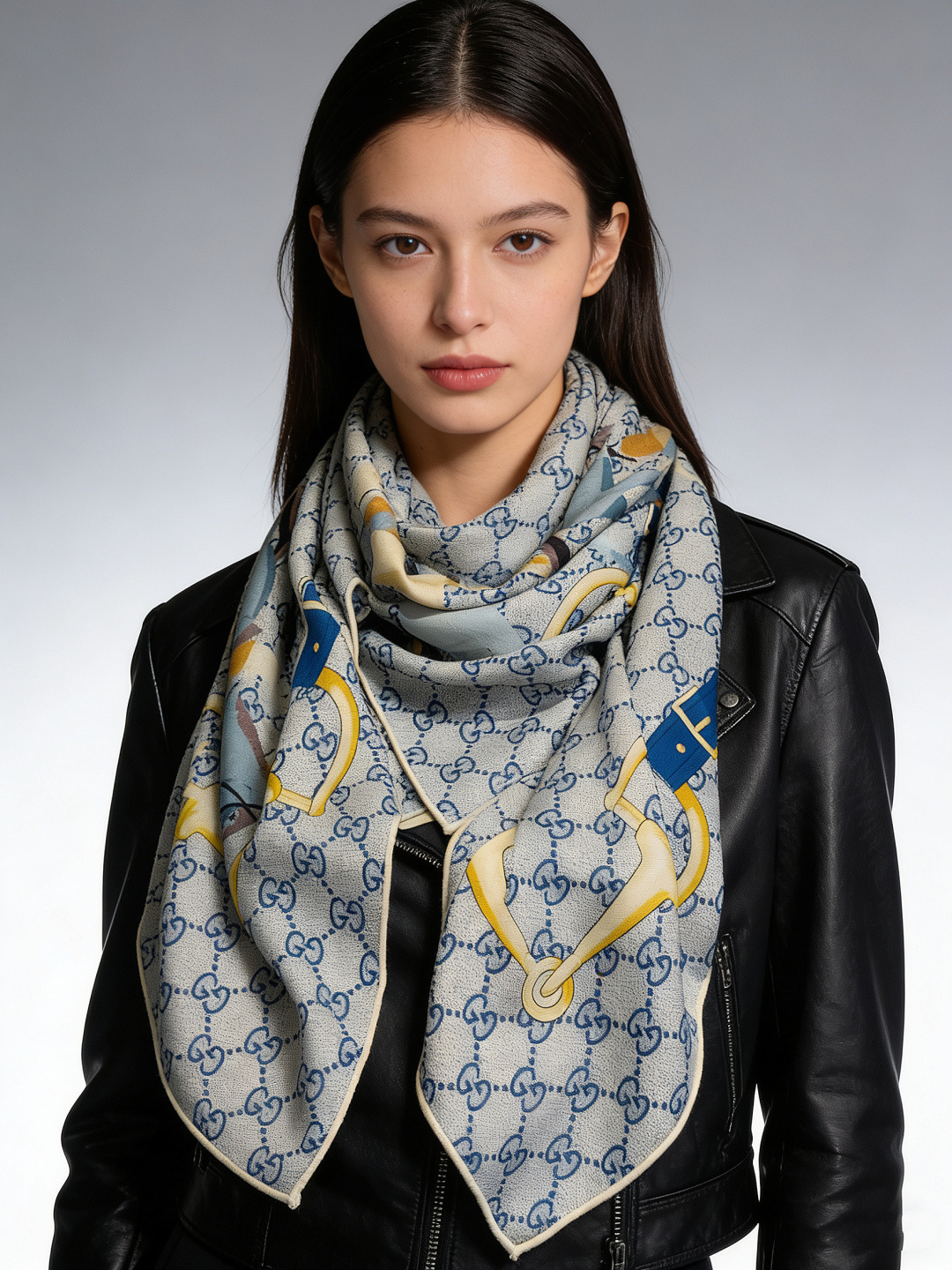 💟Gucci~140双面丝绒披肩马鞍细节和骑马图案以精致色调匠心呈献，意在向品牌与马术世界的深厚渊源致敬