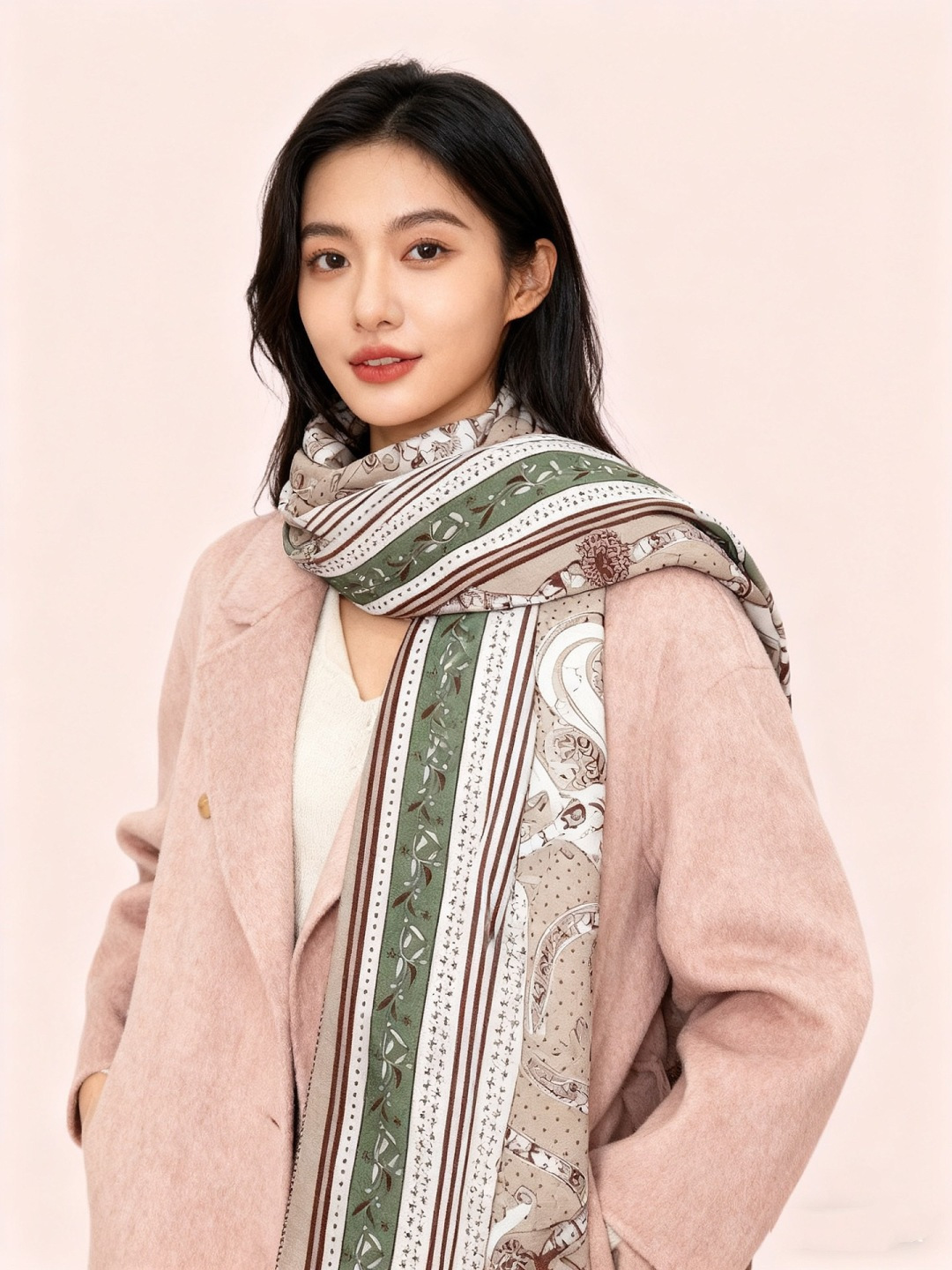 上新💕。丝绒方巾 【爱马仕2025春夏 亚马逊的庆典 Bandana，佩斯利花纹，生机勃勃的图案】（双面