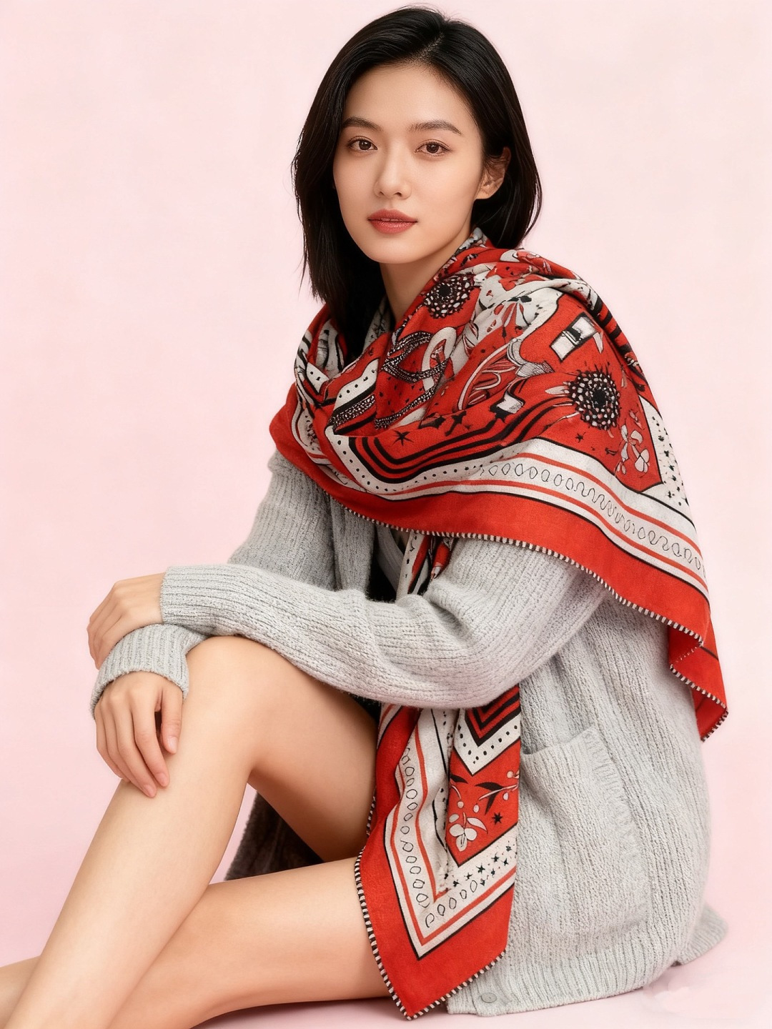 上新💕。丝绒方巾 【爱马仕2025春夏 亚马逊的庆典 Bandana，佩斯利花纹，生机勃勃的图案】（双面