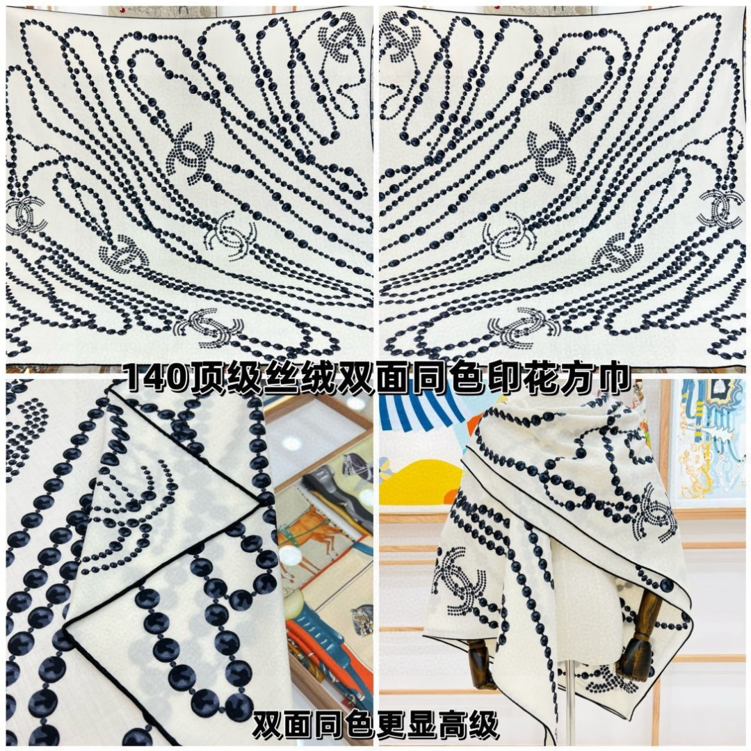 【▪️CHANEL新款 双面同色丝绒方巾】温柔而娴静，珍珠优雅气质！柔软顺滑的感觉真的舒服到心都化了！C