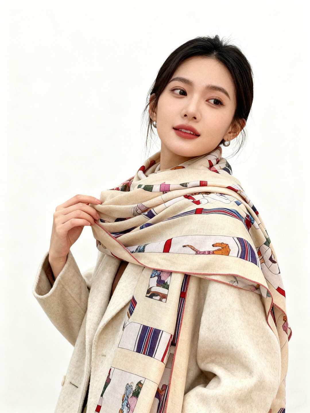 “金质马刺与骏马的披挂叠印版”披肩【140顶级丝绒双面同色】手工卷边30%桑蚕丝70%羊绒这款迷人的14