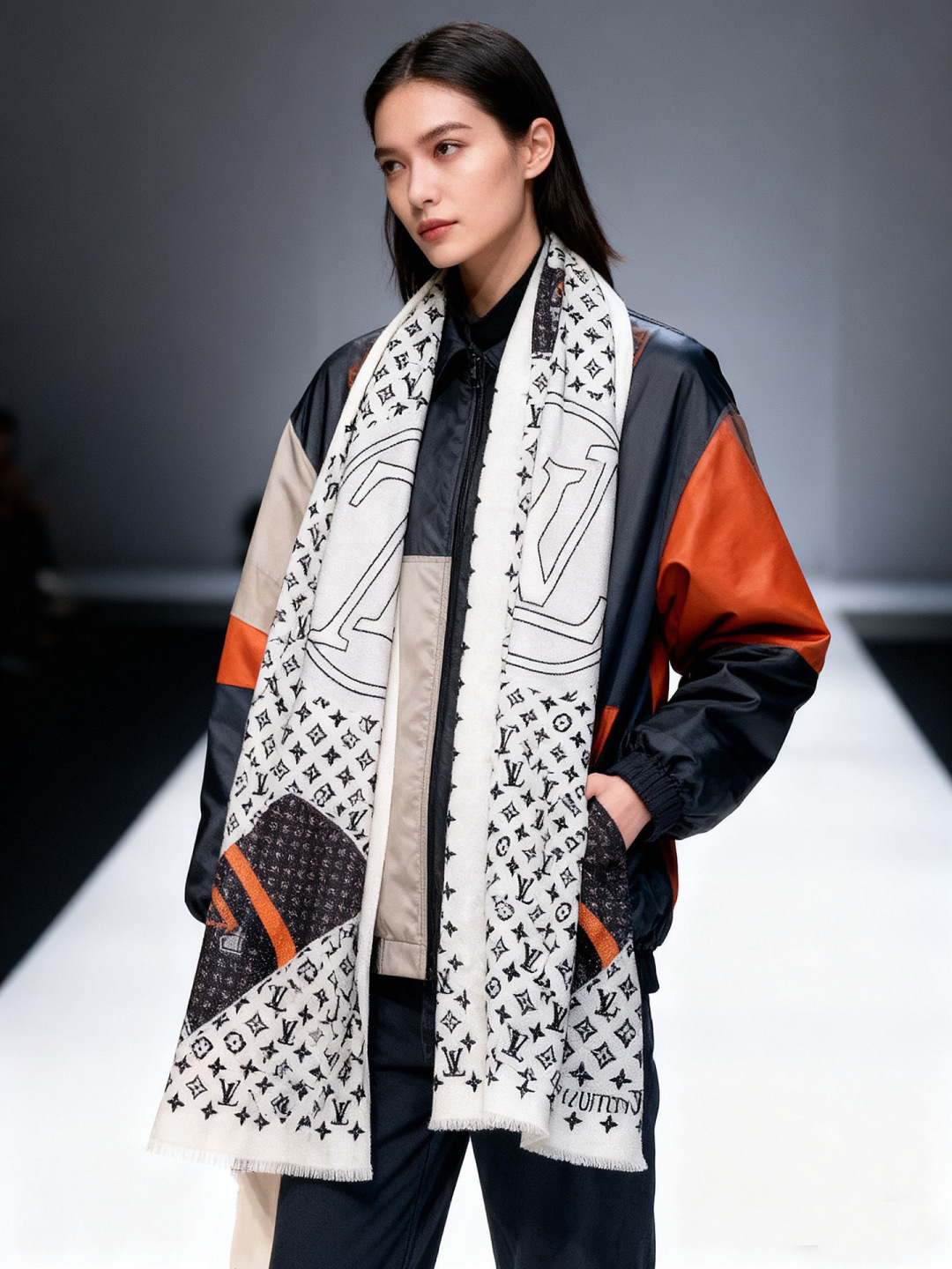 会发光发亮的围巾and Away 系列，致意路易威登的旅行传承。描绘 Monogram 载着路易威登手袋